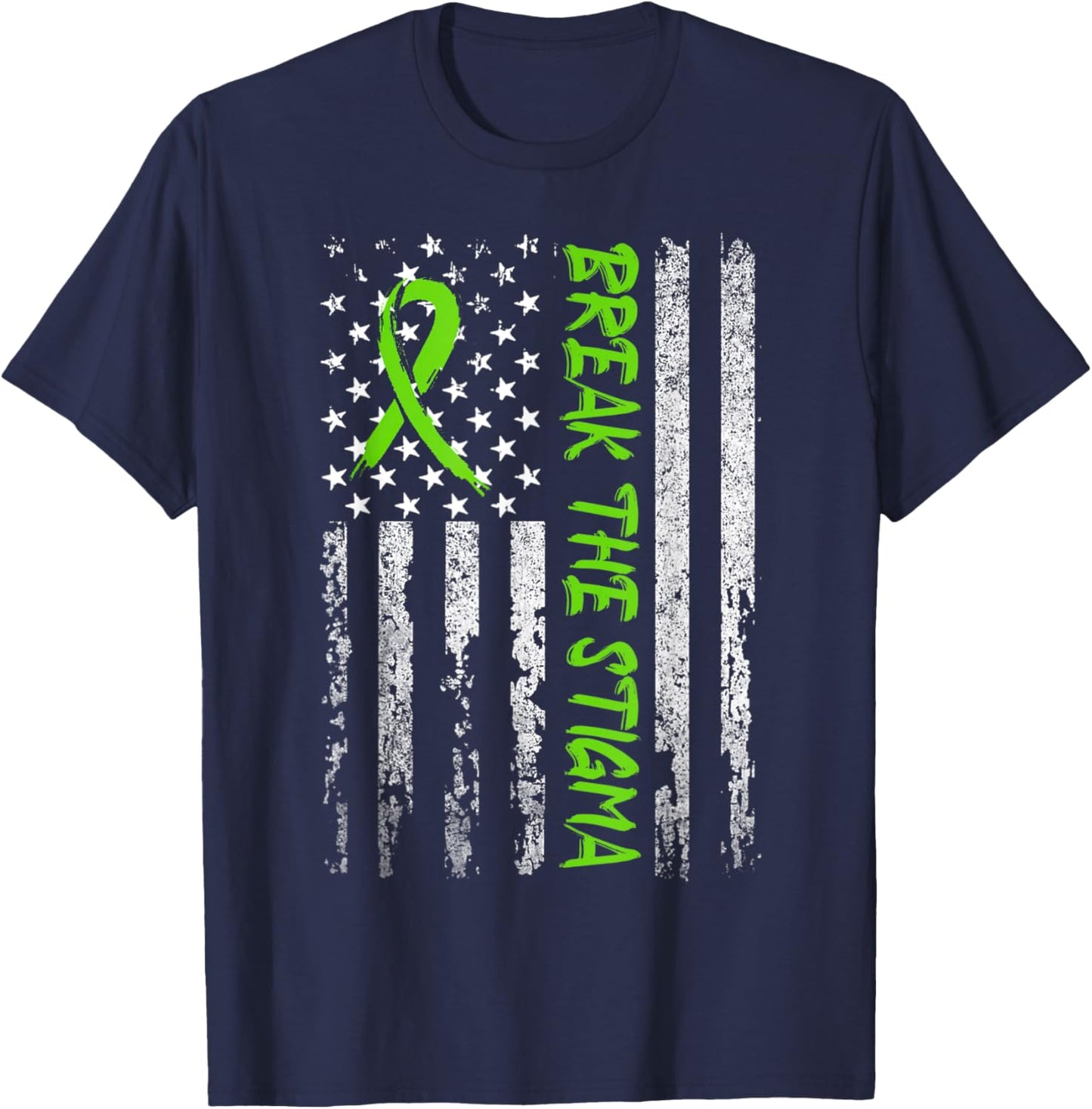 Break The Stigma Green Mental Health Awareness T-Shirt - T-Shirt | Navy