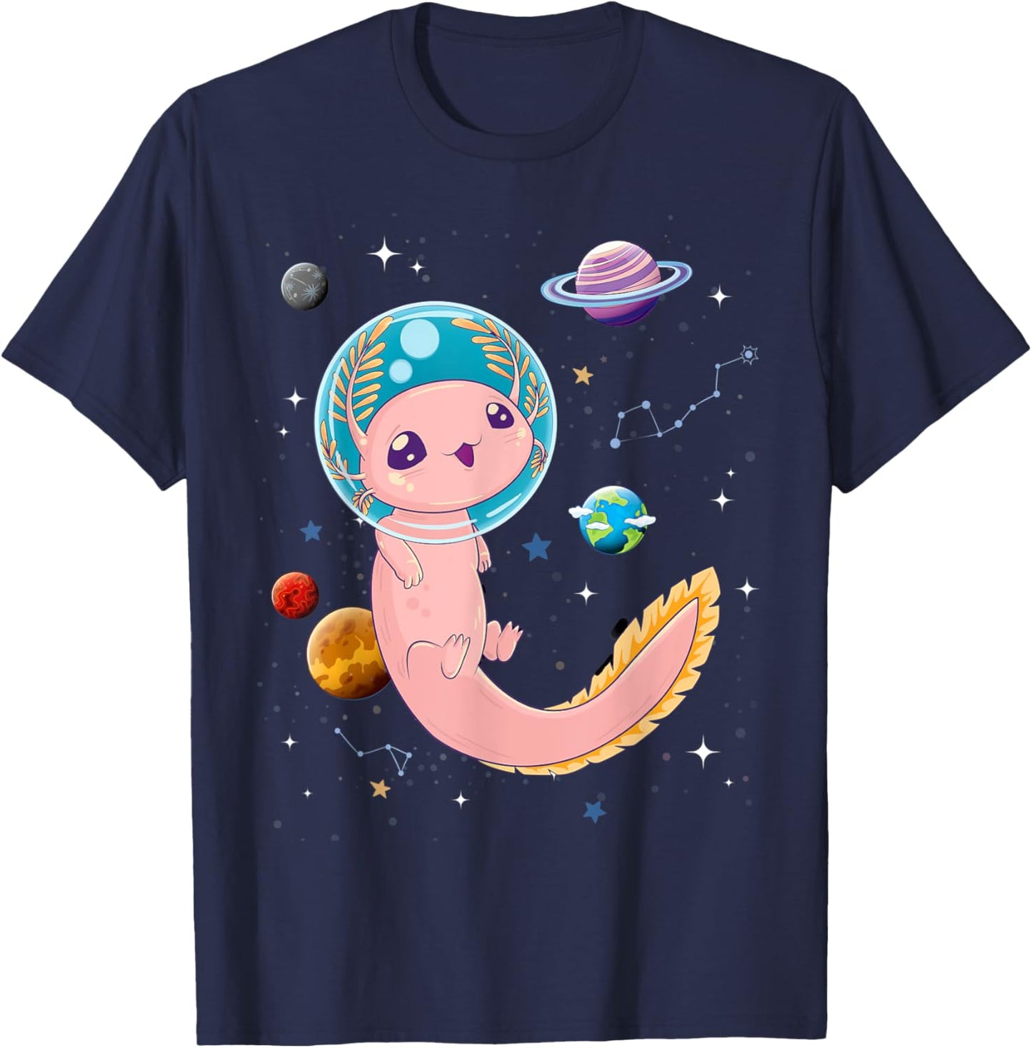 Cute Creepy Anime Pastel Goth Clothes Space Axolotl Kawaii T-Shirt - T-Shirt | Navy