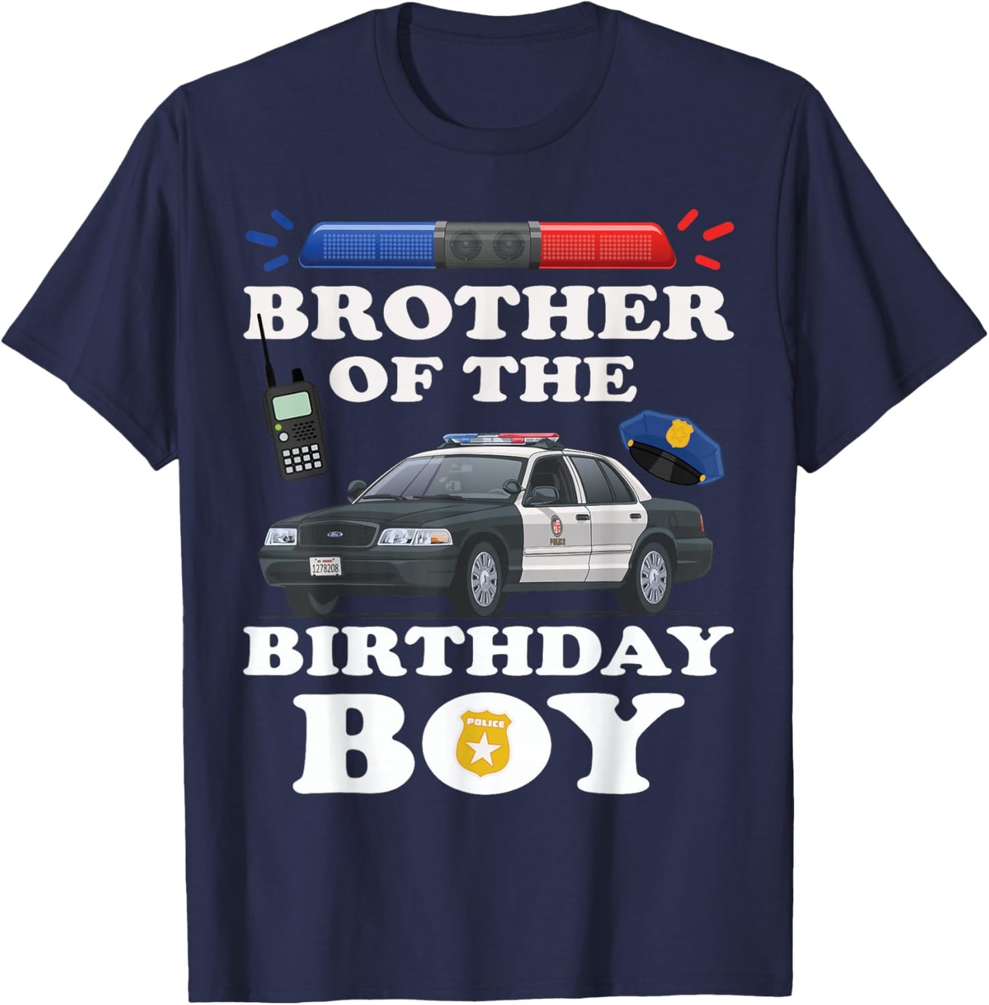 Brother of the Birthday Boy Police Officer Birthday Party T-Shirt - T-Shirt | Navy
