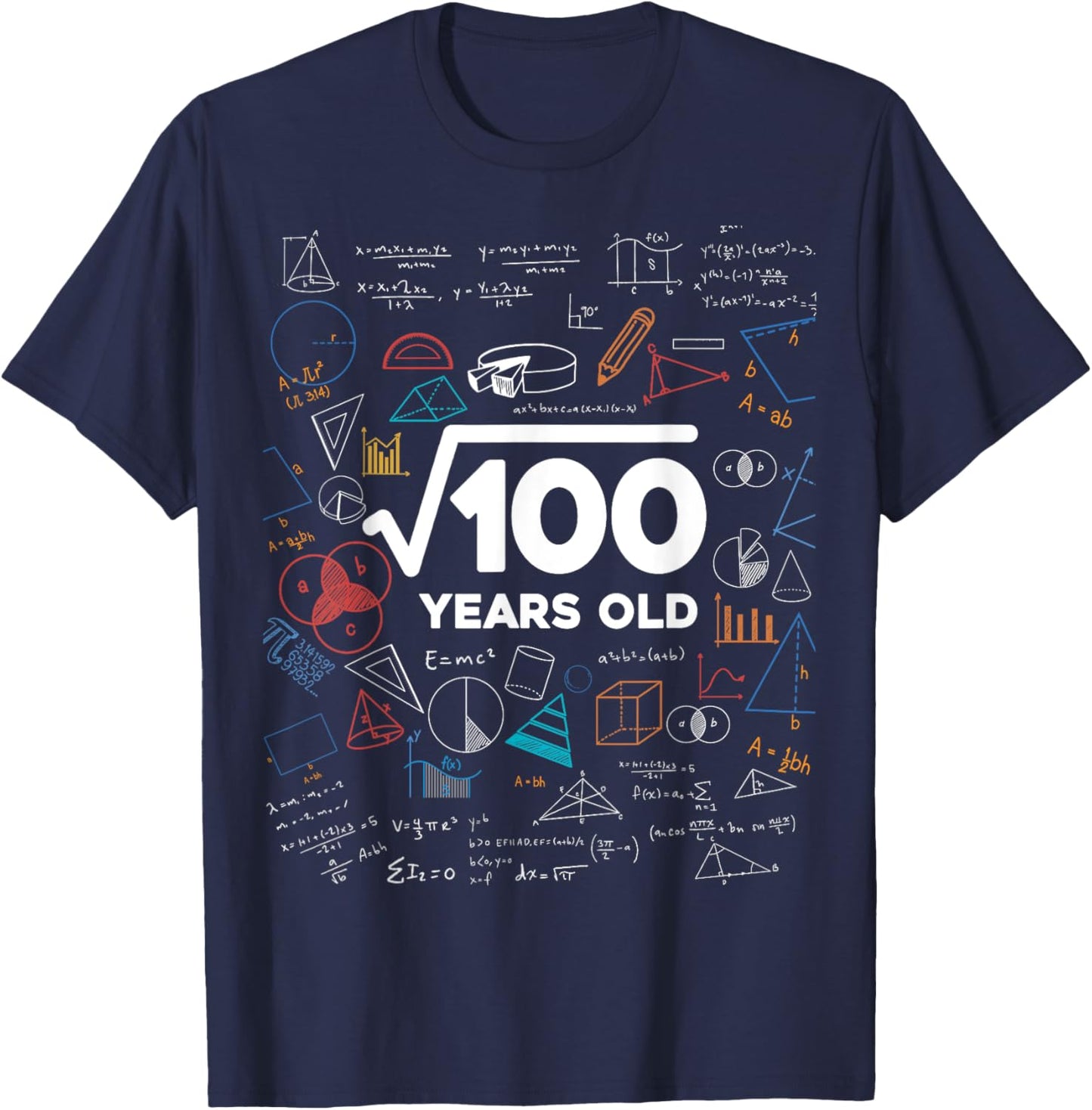 Square Root Of 100 10th Birthday Math Lover 10 Year Old Bday T-Shirt - T-Shirt | Navy
