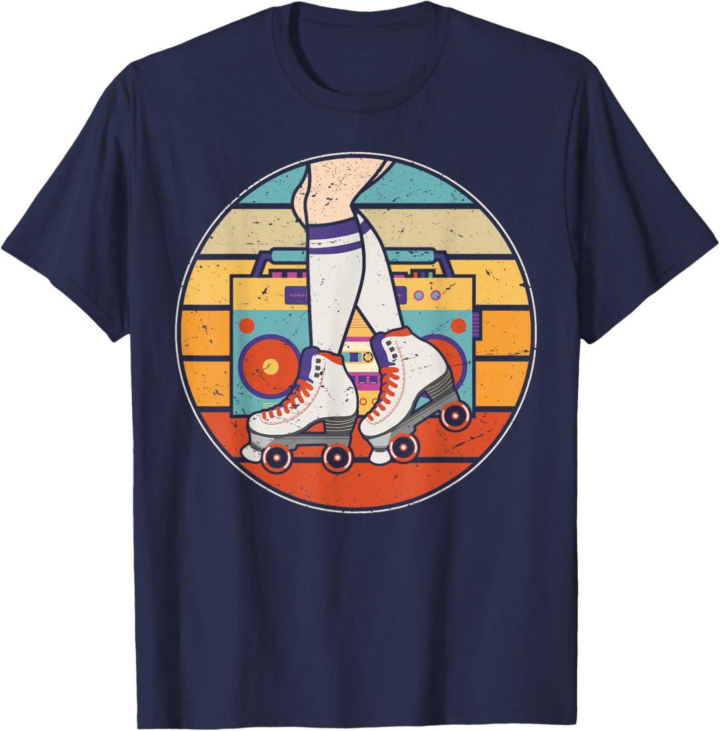 Roller Girl Skate Radio Skating Disco Retro 70s/80s T-Shirt - T-Shirt | Navy