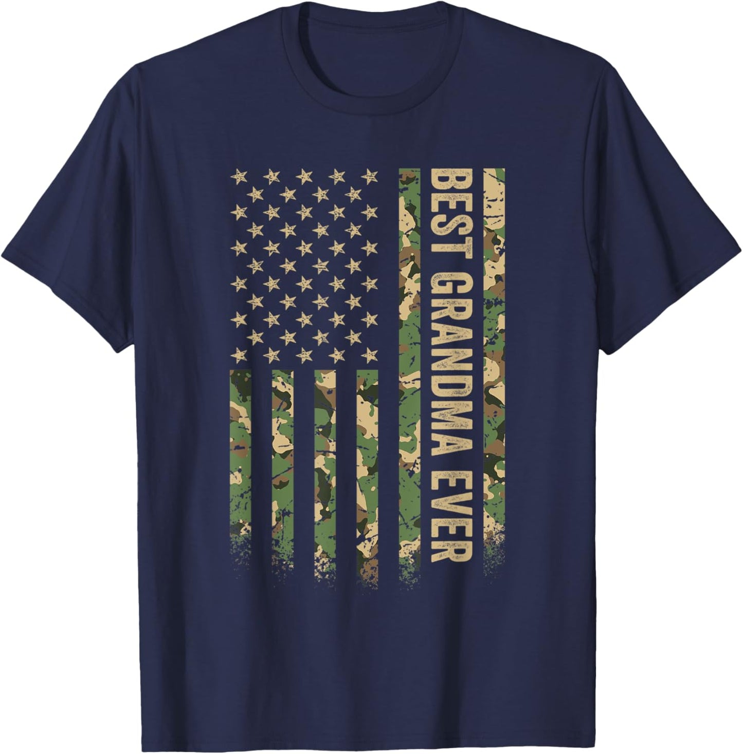 Best Grandma Ever American Flag Camo Veteran Patriotic Men T-Shirt - T-Shirt | Navy