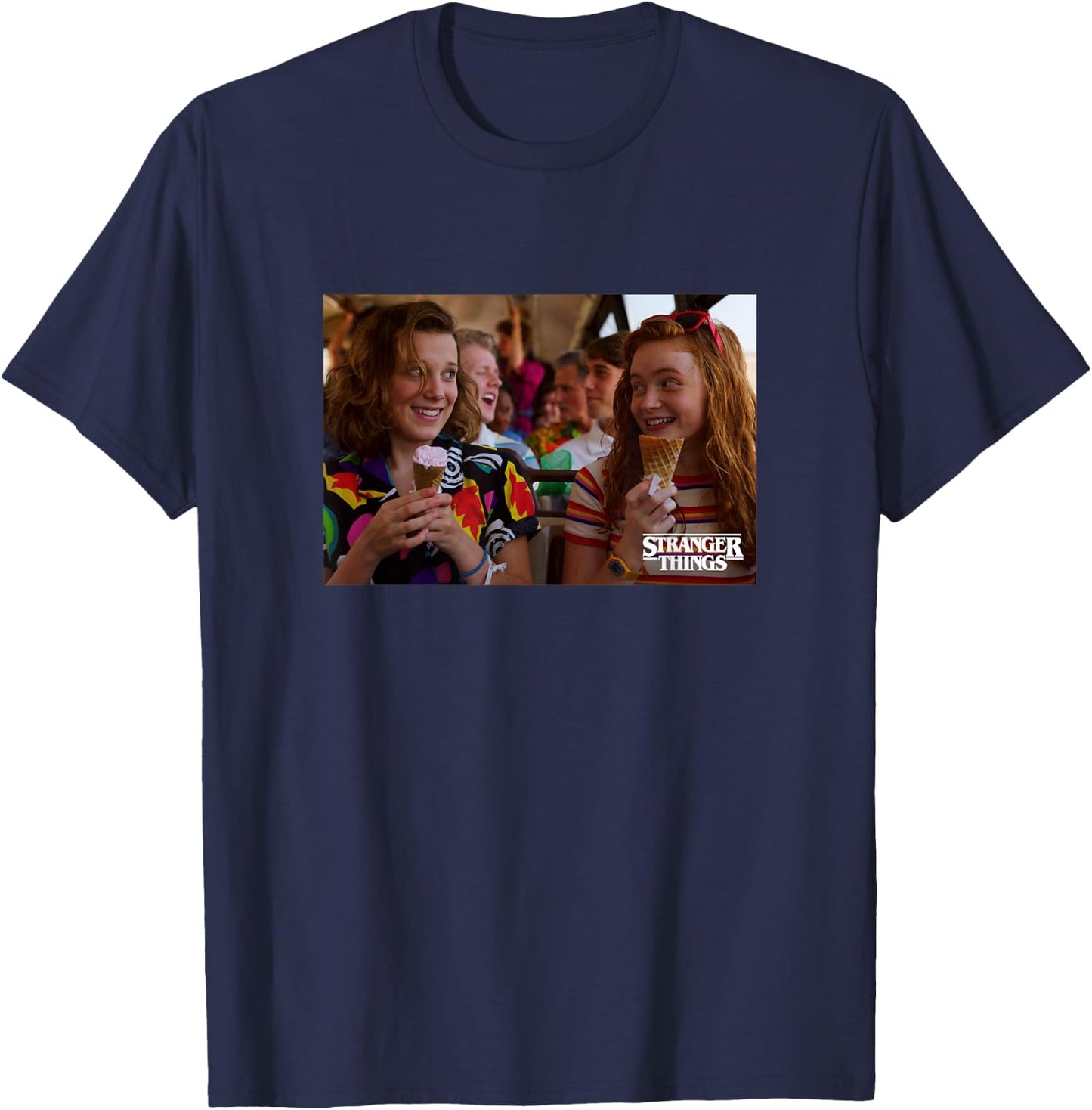 Stranger Things Max & Eleven Ice Cream Bus Ride Photoreal T-Shirt - T-Shirt | Navy