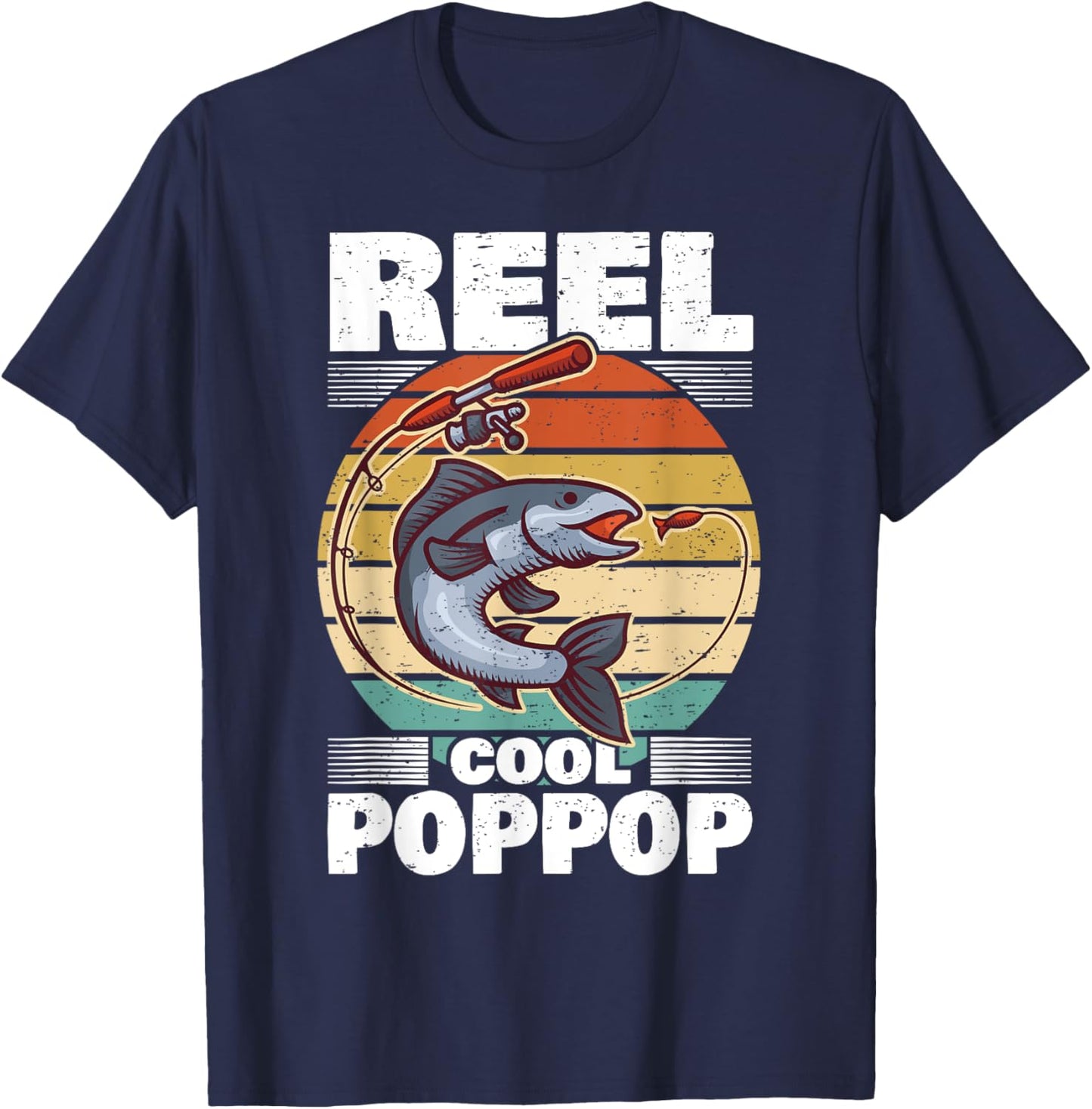 PopPop Father's Day Fish Angling Fishing Angler Reel T-Shirt - T-Shirt | Navy