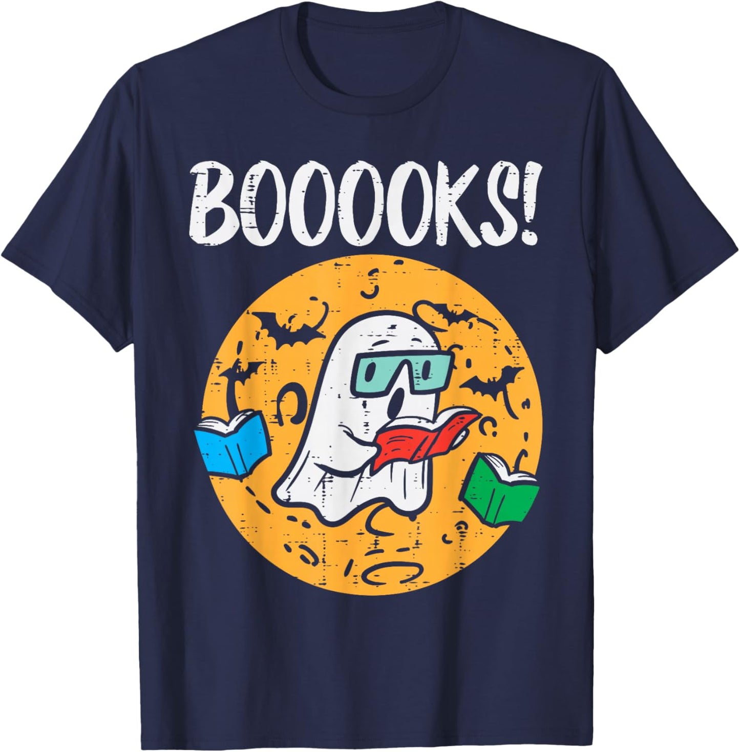 Boooks Ghost Read Book Halloween Teacher Librarian Men Women T-Shirt - T-Shirt | Navy