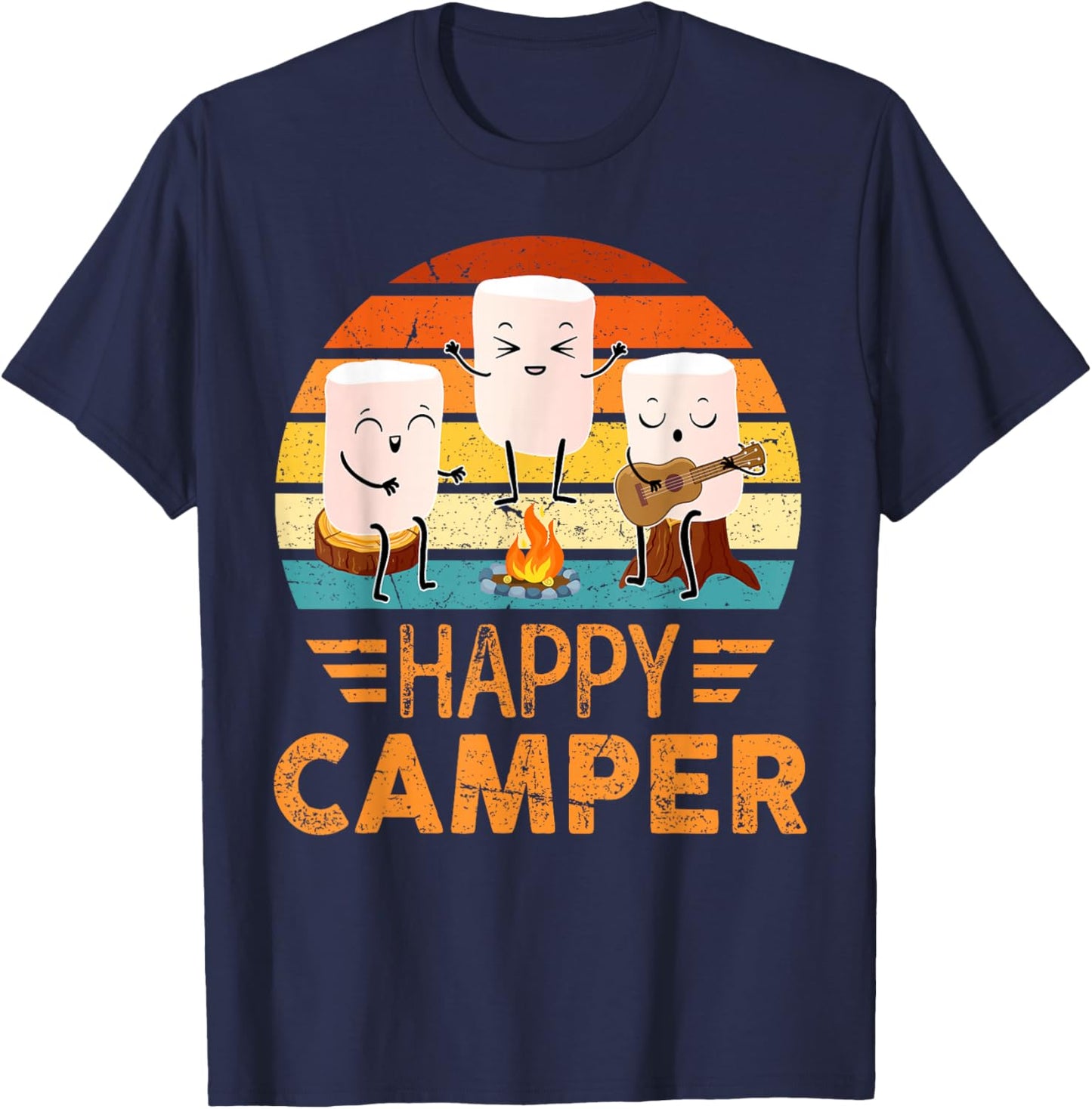 Funny Happy Marshmallow Camper Cute for Kids Women Men T-Shirt - T-Shirt | Navy