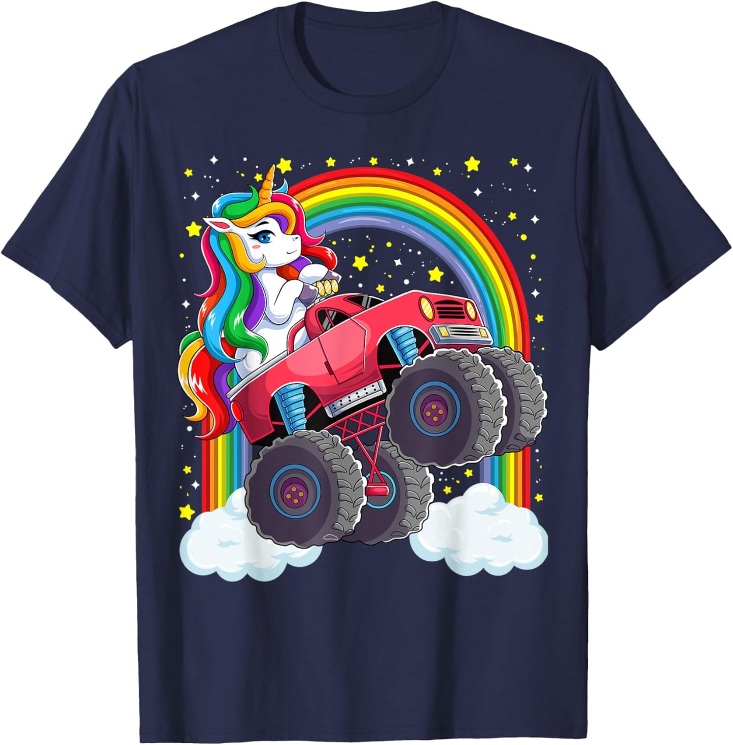 Cute Monster Truck Unicorn Magical Rainbow Kids Girls Party T-Shirt - T-Shirt | Navy