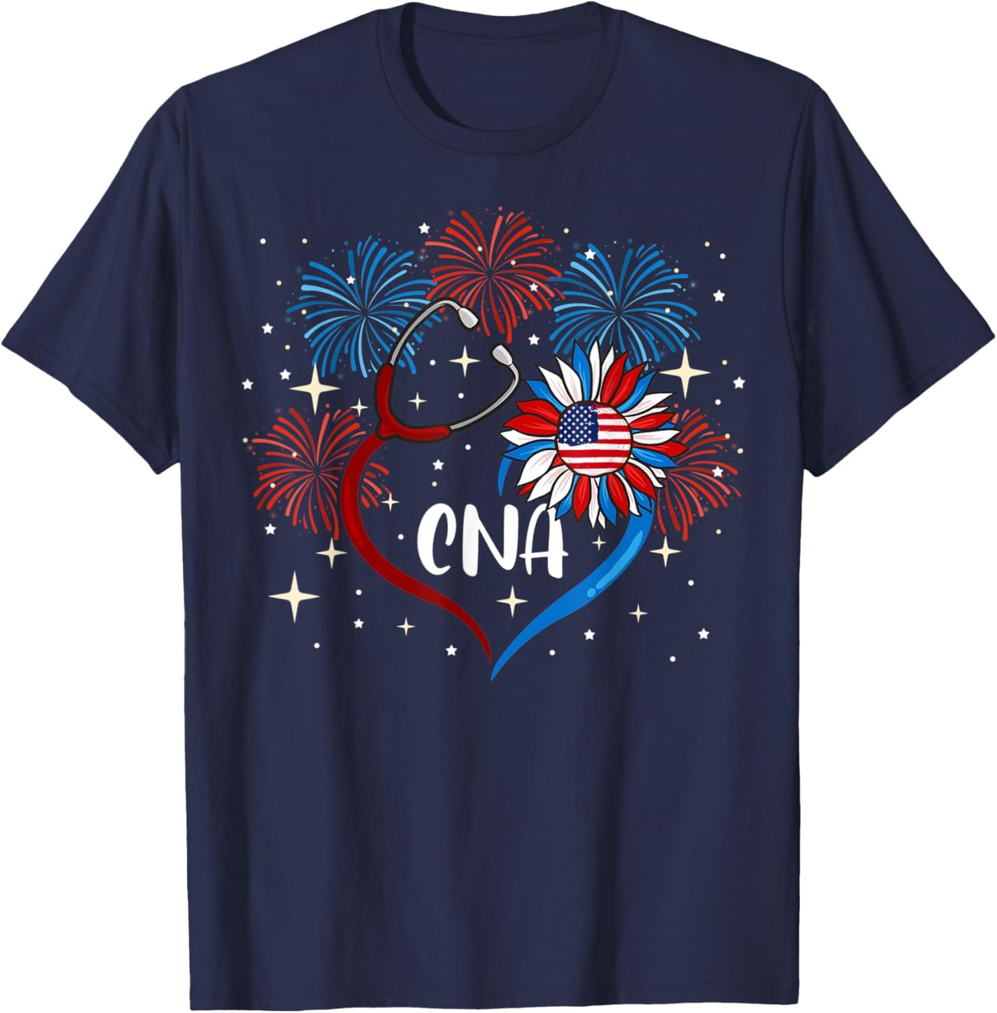 All American CNA Life American Flag Sunflower 4th Of July Kids Men T-Shirt - T-Shirt | Navy