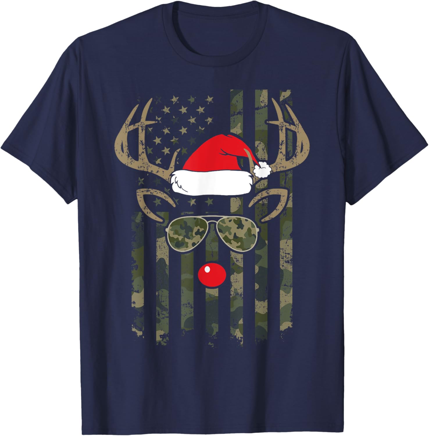 Whitetail Buck Bow Hunter Camo Funny Deer Hunting Christmas T-Shirt - T-Shirt | Navy