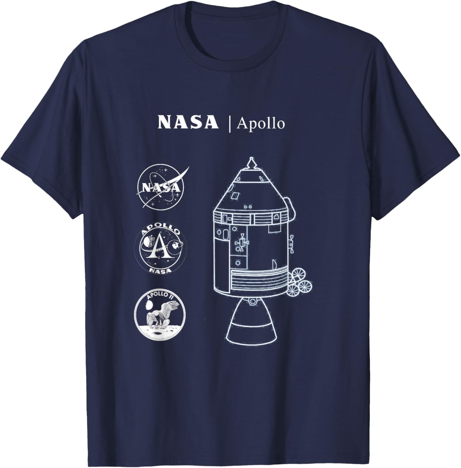 NASA Apollo Spaceship - Magic Blue Diagram - Retun to Moon T-Shirt - T-Shirt | Navy