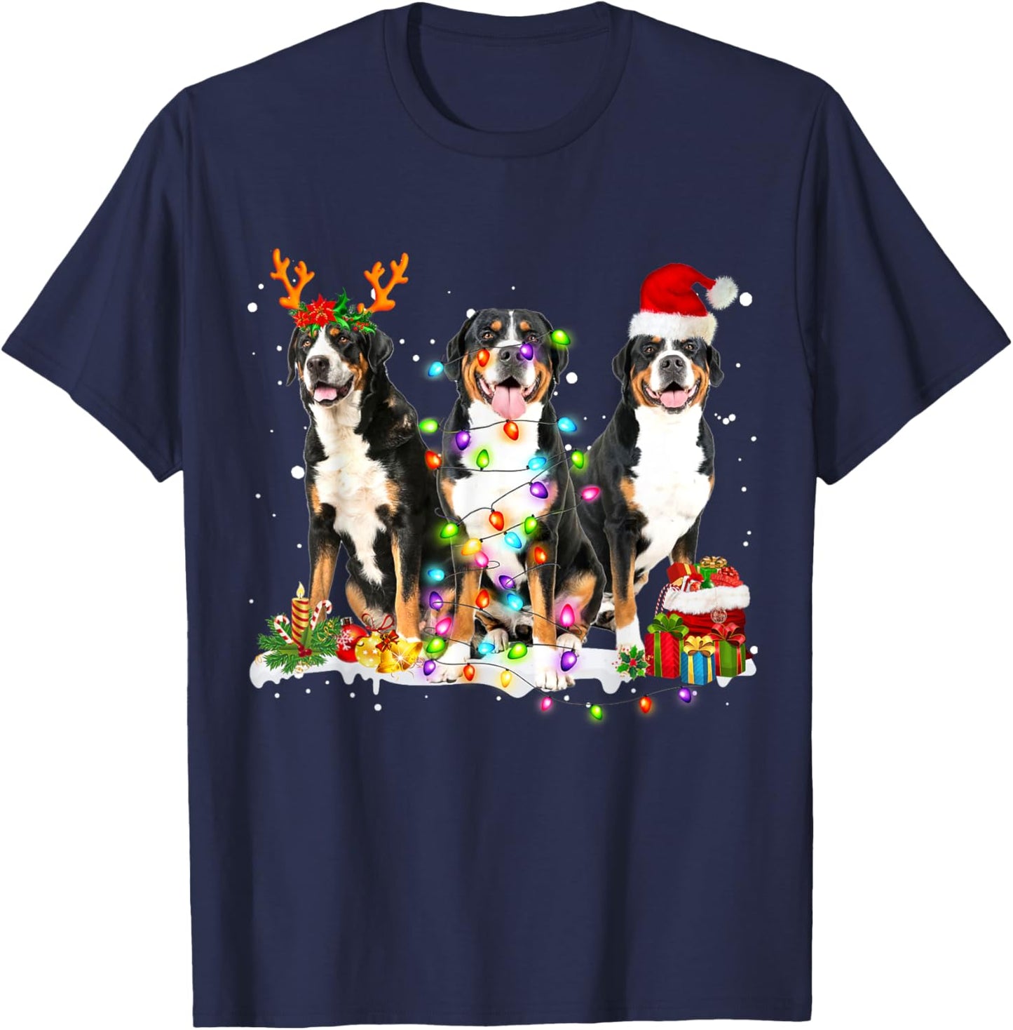 Santa Greater Swiss Mountain Dog Reindeer Christmas Pajama Men Women Kids T-Shirt - T-Shirt | Navy