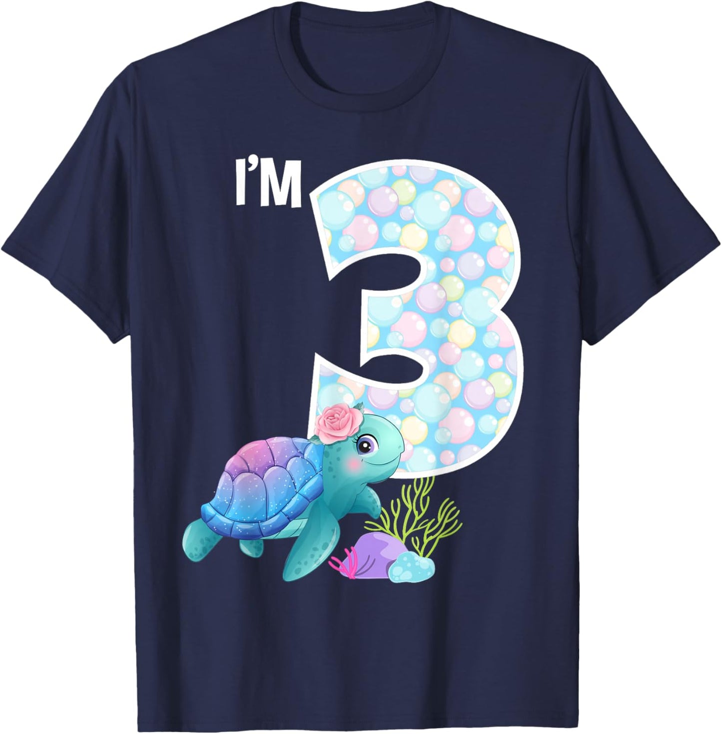 Sea Turtle Birthday I'm 3 Ocean Aquarium Theme 3rd Birthday T-Shirt - T-Shirt | Navy