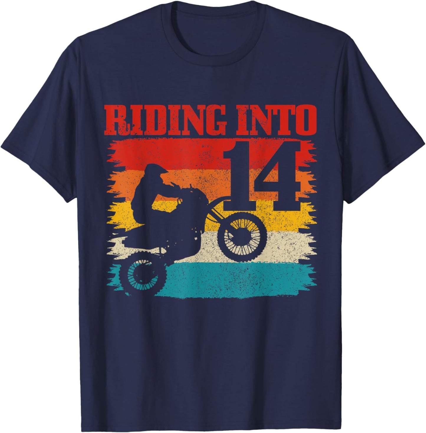 Riding Into 14 Motocross 14th Birthday Dirt Bike Enduro T-Shirt - T-Shirt | Navy
