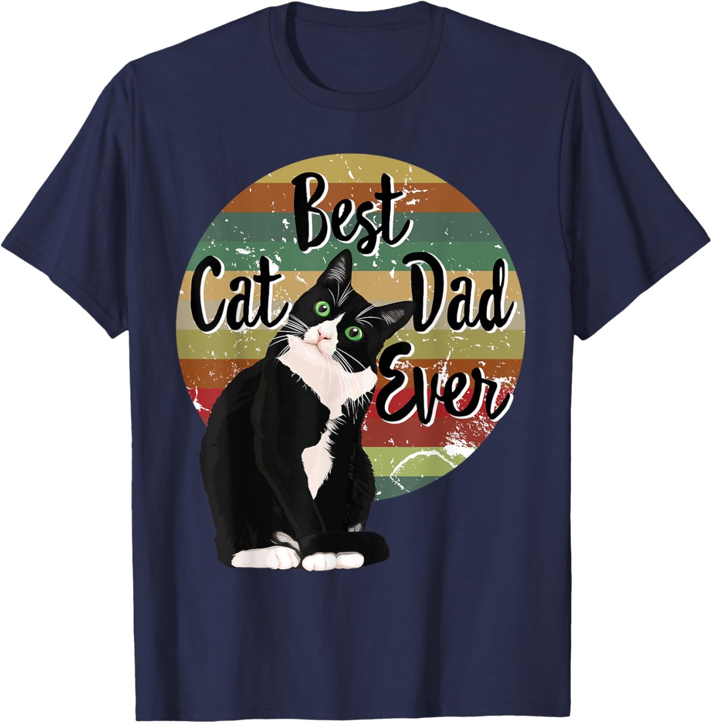 Best Cat Dad Ever Tuxedo Father's Day Gift Funny Retro Shirt Women T-Shirt - T-Shirt | Navy