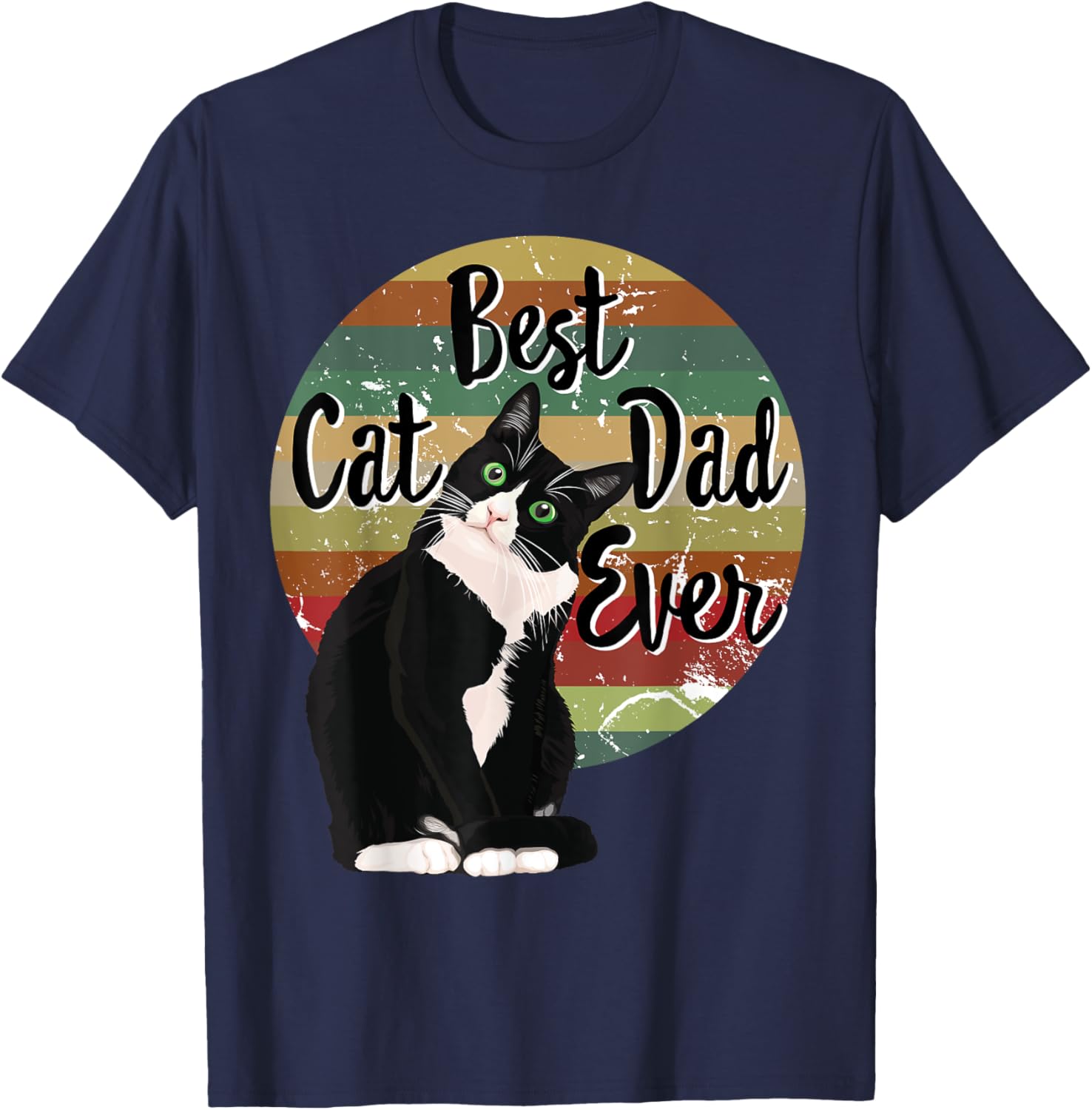 Best Cat Dad Ever Tuxedo Father's Day Gift Funny Retro Shirt Women T-Shirt - T-Shirt | Navy