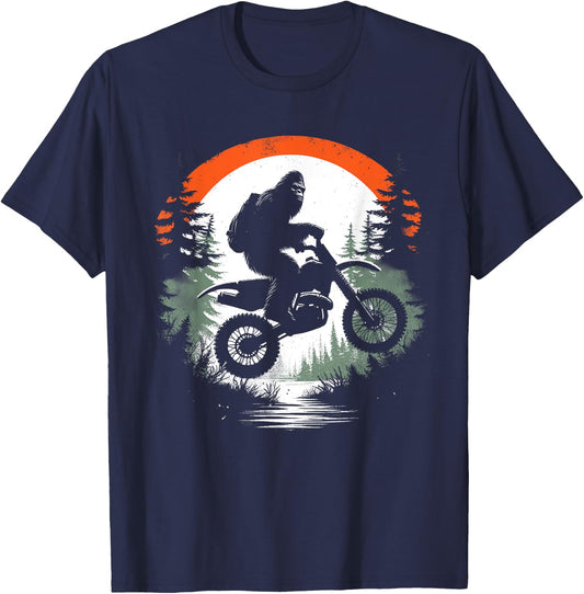 Bigfoot Dirtbike - Funny Bigfoot Sasquatch Bike Lover T-Shirt - T-Shirt | Navy