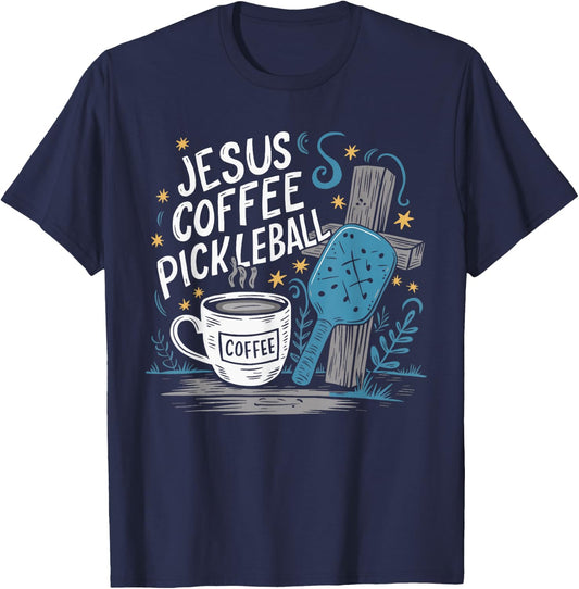 Jesus Coffee Pickleball T-Shirt - T-Shirt | Navy