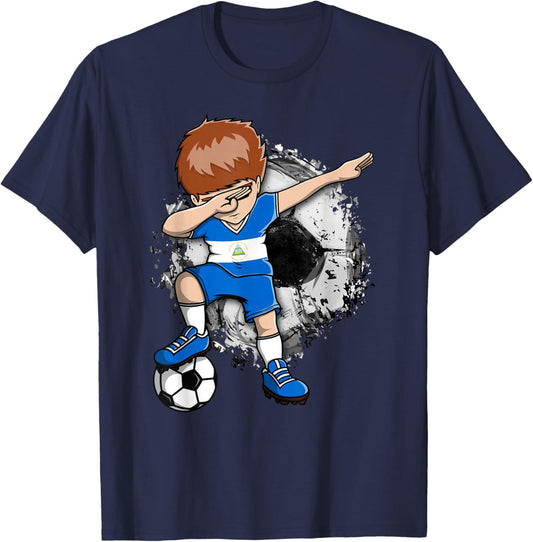 Dabbing Soccer Boy Nicaragua Jersey Nicaragua Football Fans T-Shirt - T-Shirt | Navy