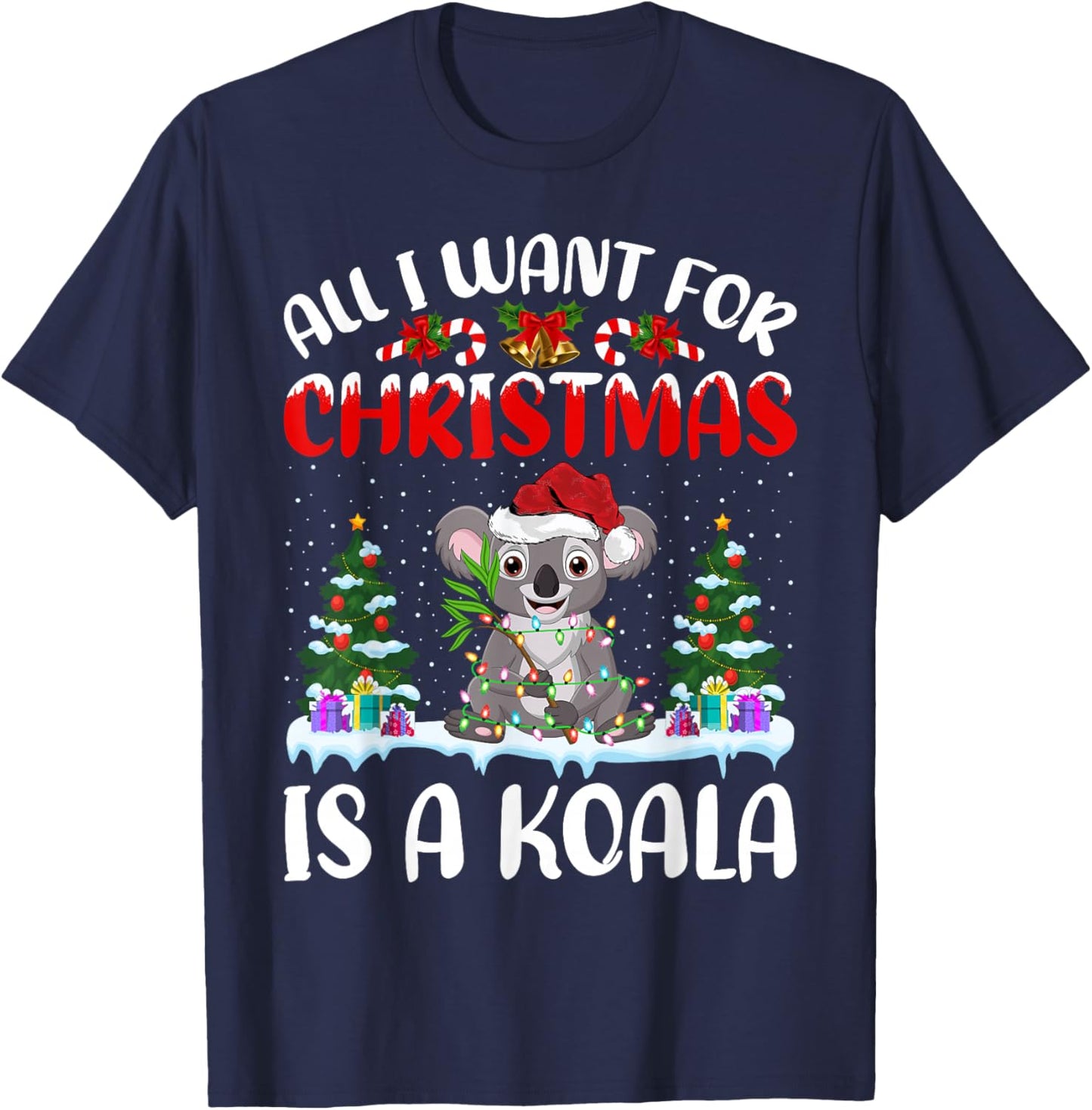 Funny Santa Hat All I Want For Christmas Is A Koala T-Shirt - T-Shirt | Navy