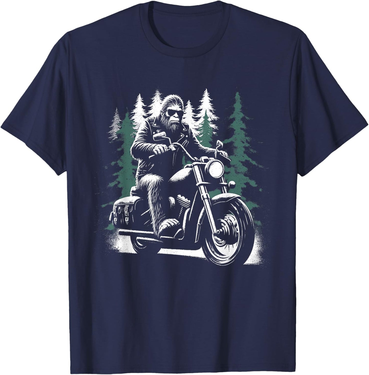 Bigfoot Motorcycle Biker - Funny Bigfoot Sasquatch Lover T-Shirt - T-Shirt | Navy