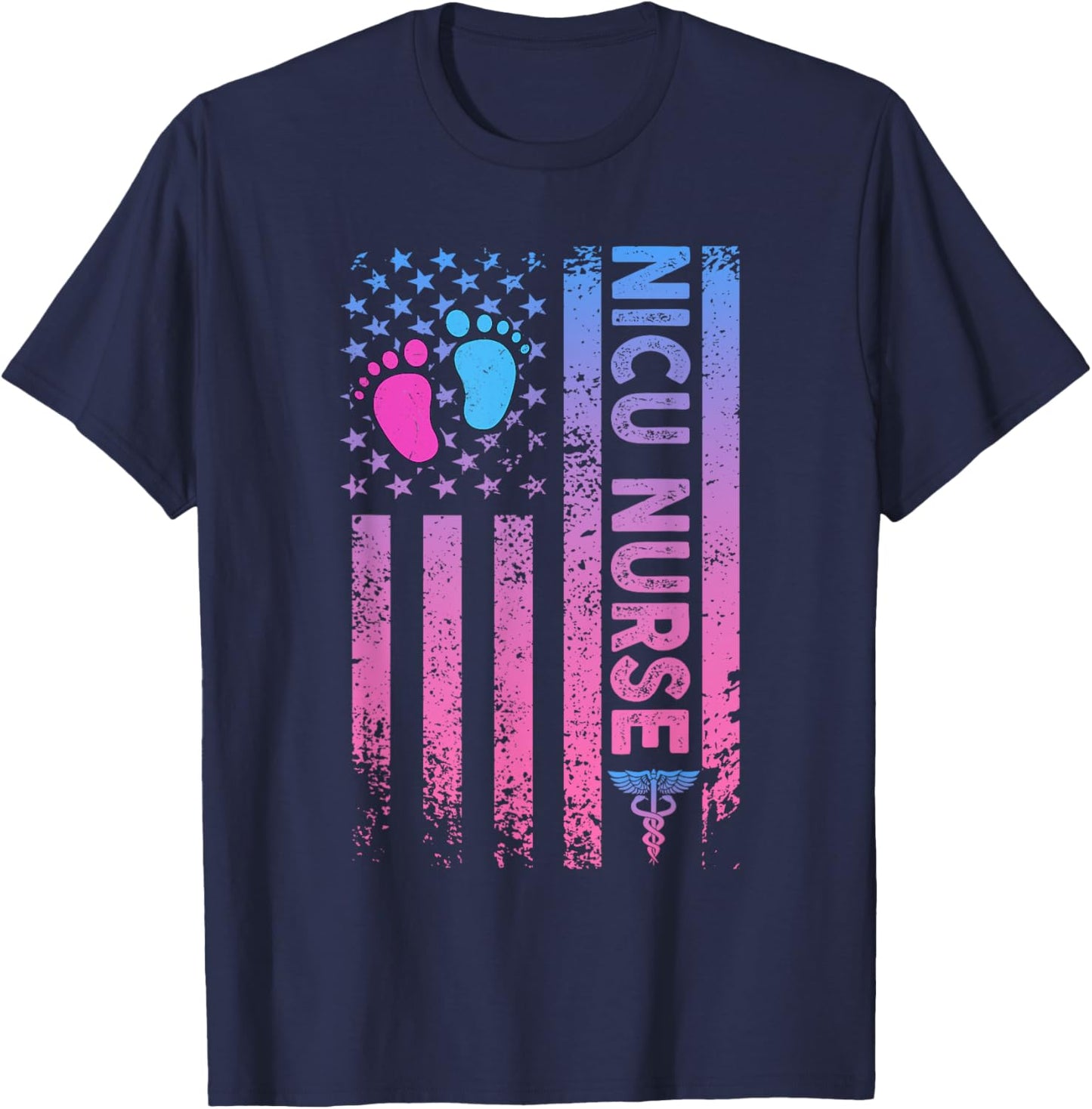 American Flag Neonatal Nursing Student Patriotic Nicu Nurse Women Men T-Shirt - T-Shirt | Navy