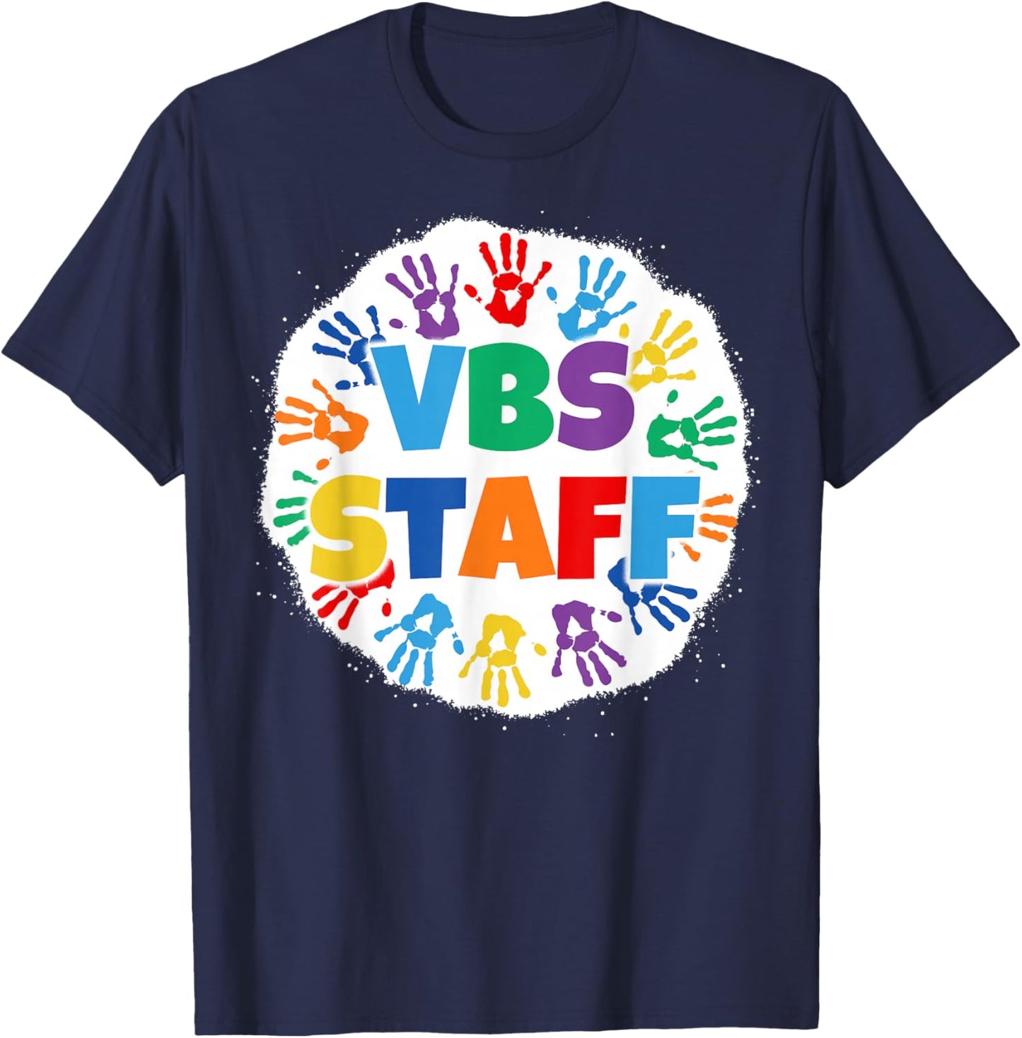 Vacation Bible School Bleached Rainbow Handprints VBS Staff T-Shirt - T-Shirt | Navy