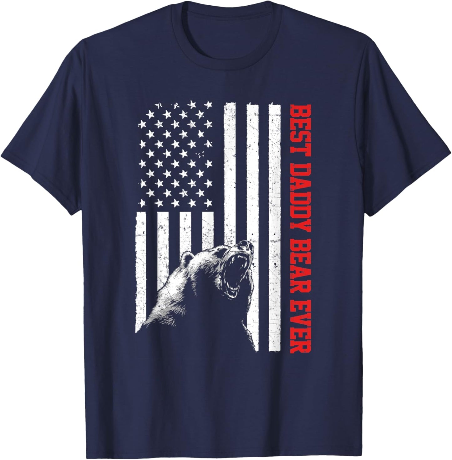 Best Daddy Bear Ever USA American Flag Father's Day Kids Men T-Shirt - T-Shirt | Navy