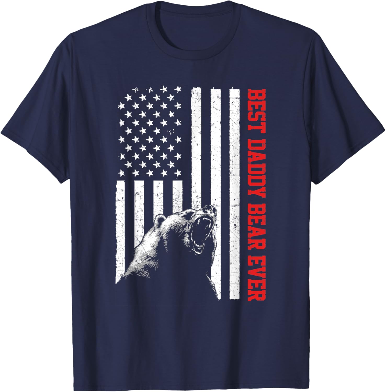 Best Daddy Bear Ever USA American Flag Father's Day Kids Men T-Shirt - T-Shirt | Navy