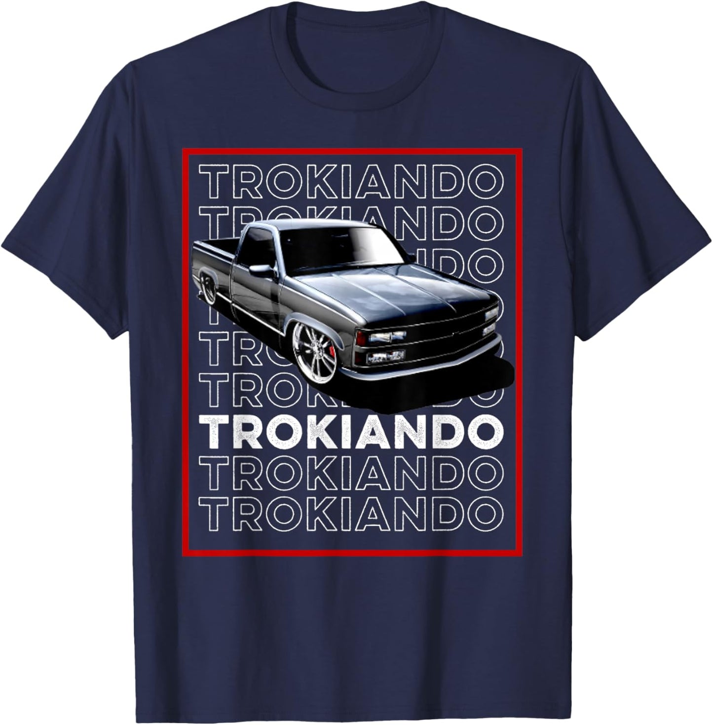 Trokiando 1990s OBS slammed low truck on big wheels art T-Shirt - T-Shirt | Navy