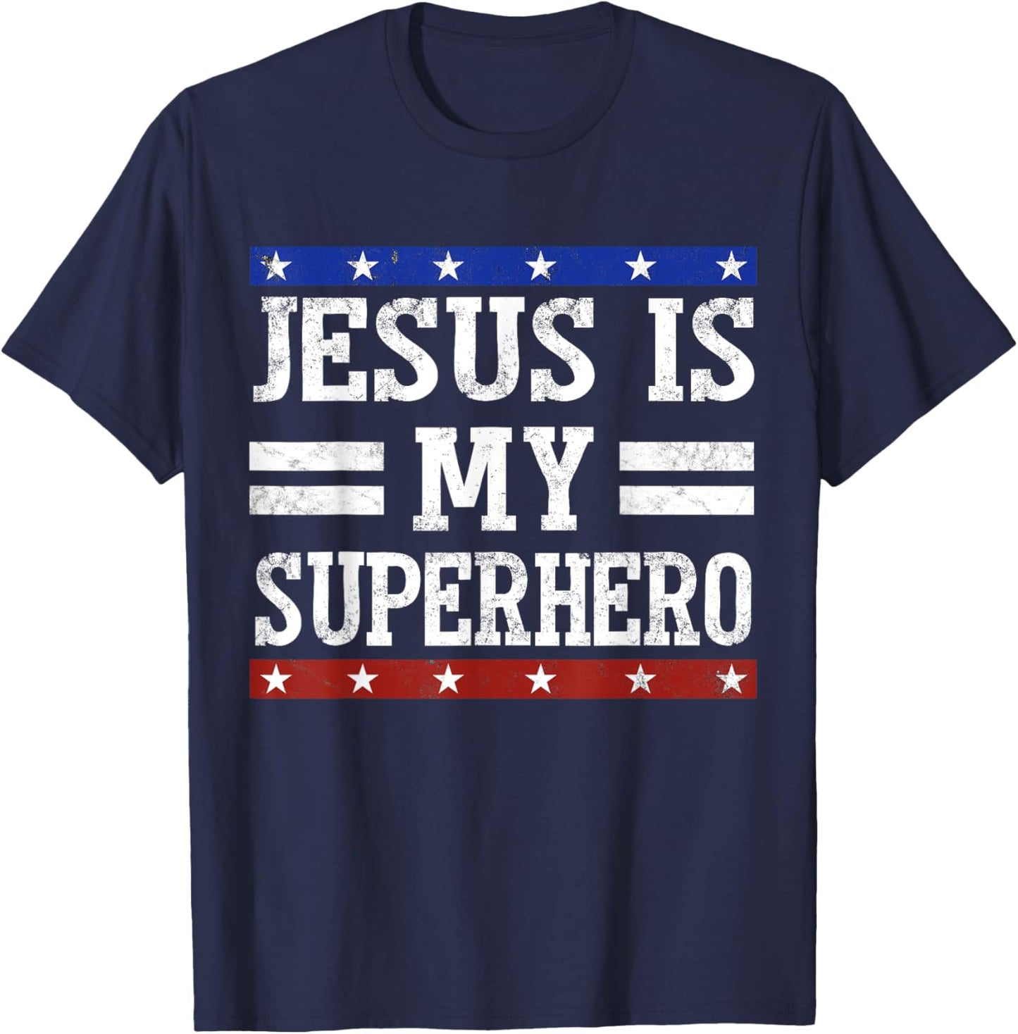 Vintage Jesus is My Superhero Fun Christian Religious T-Shirt - T-Shirt | Navy