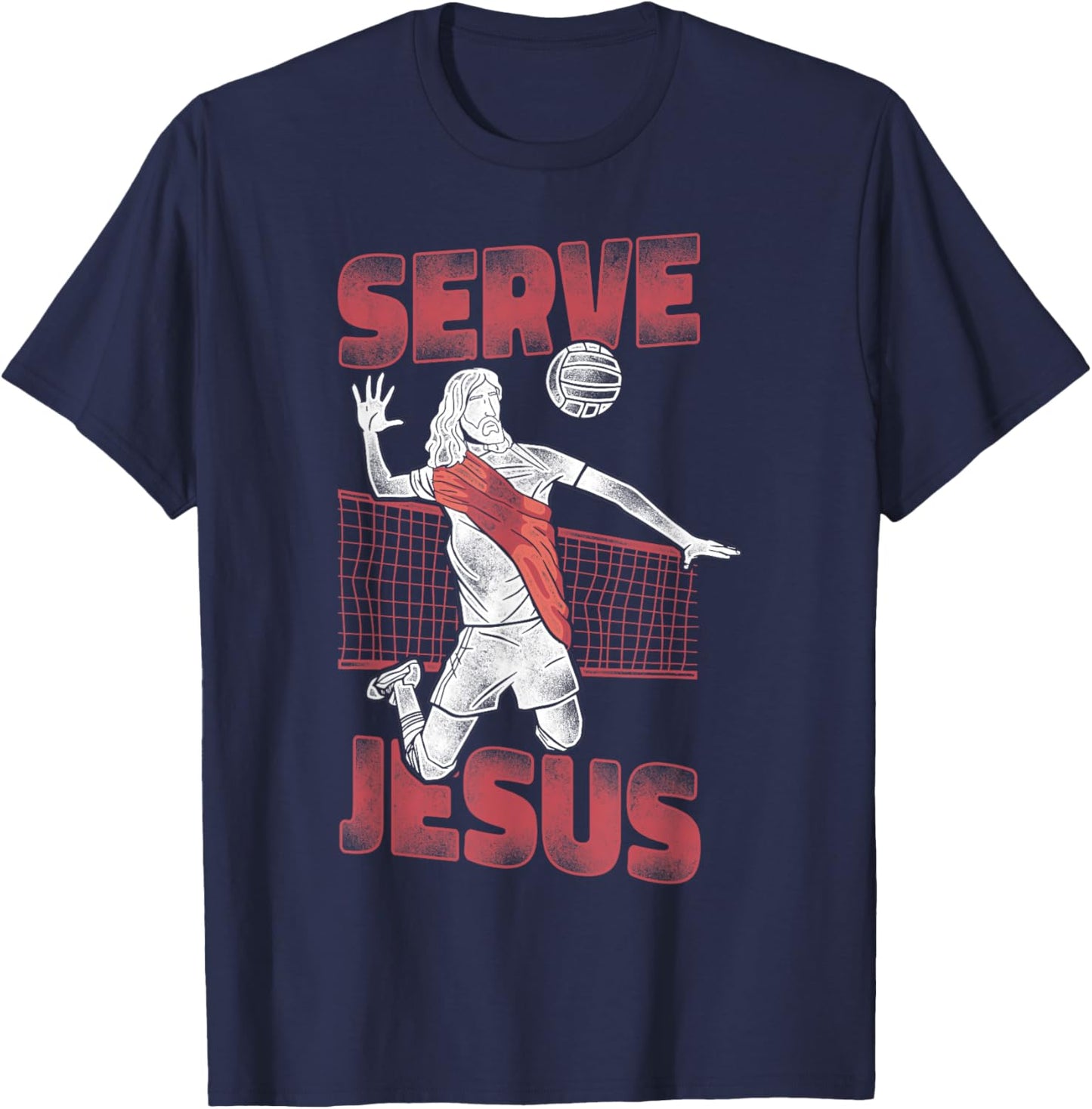 Volleyball Player Team Jesus Vintage Serve Jesus T-Shirt - T-Shirt | Navy