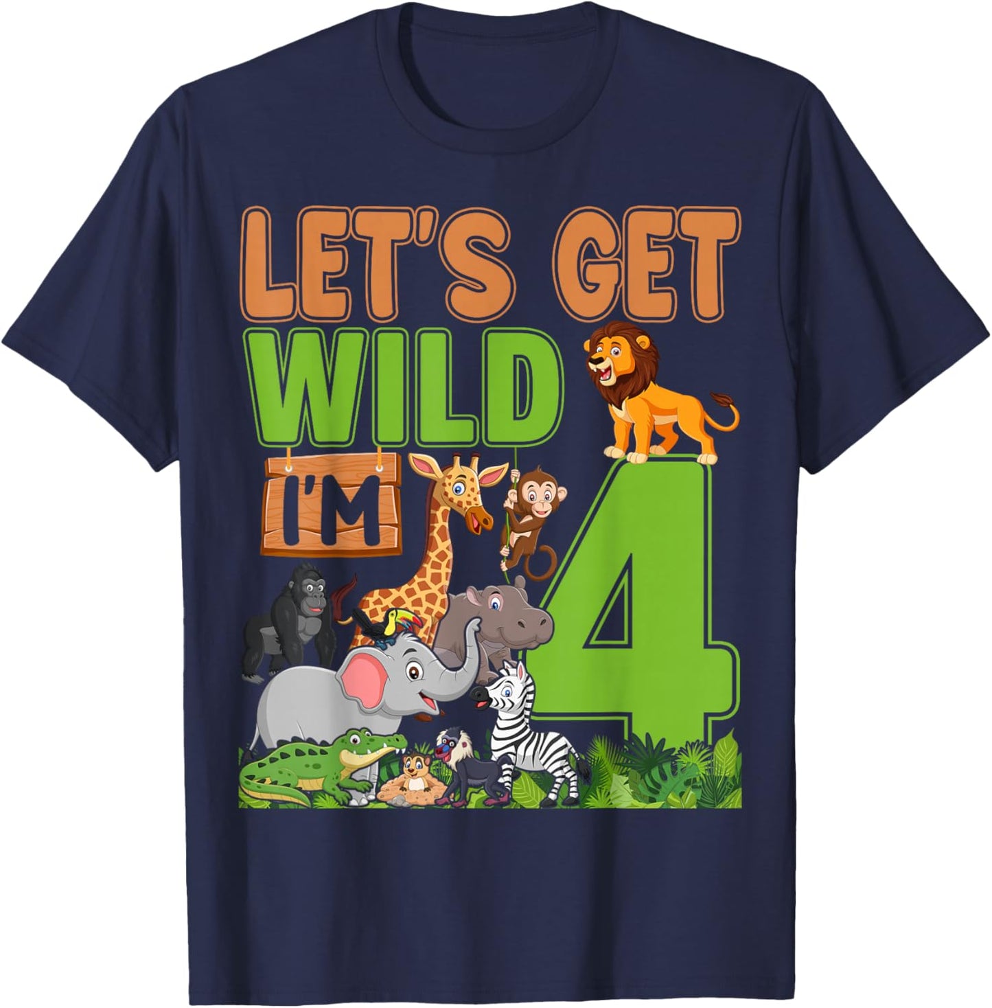 4 Year Old Zoo Birthday Safari Jungle Animal 4th Birthday T-Shirt - T-Shirt | Navy