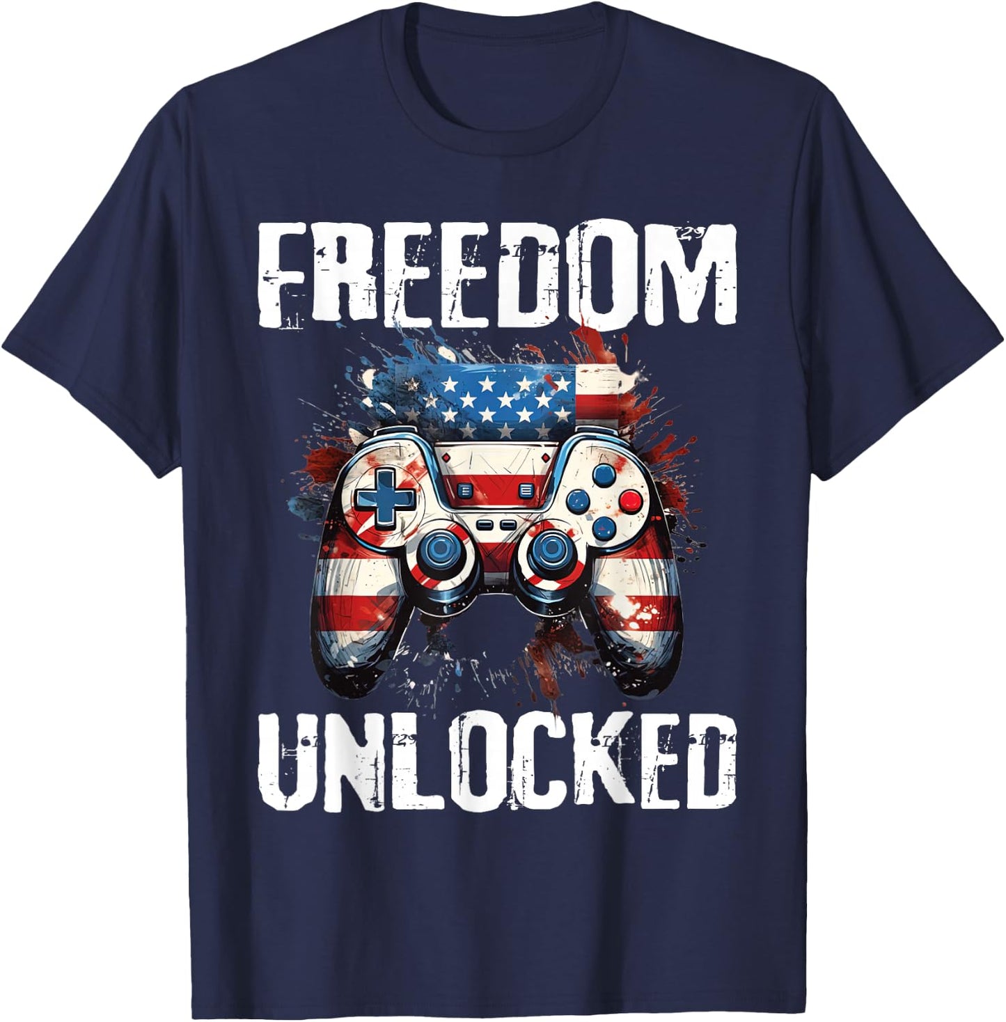 Gamer 4th Of July Freedom Unlocked Video Games Boys Teens T-Shirt - T-Shirt | Navy
