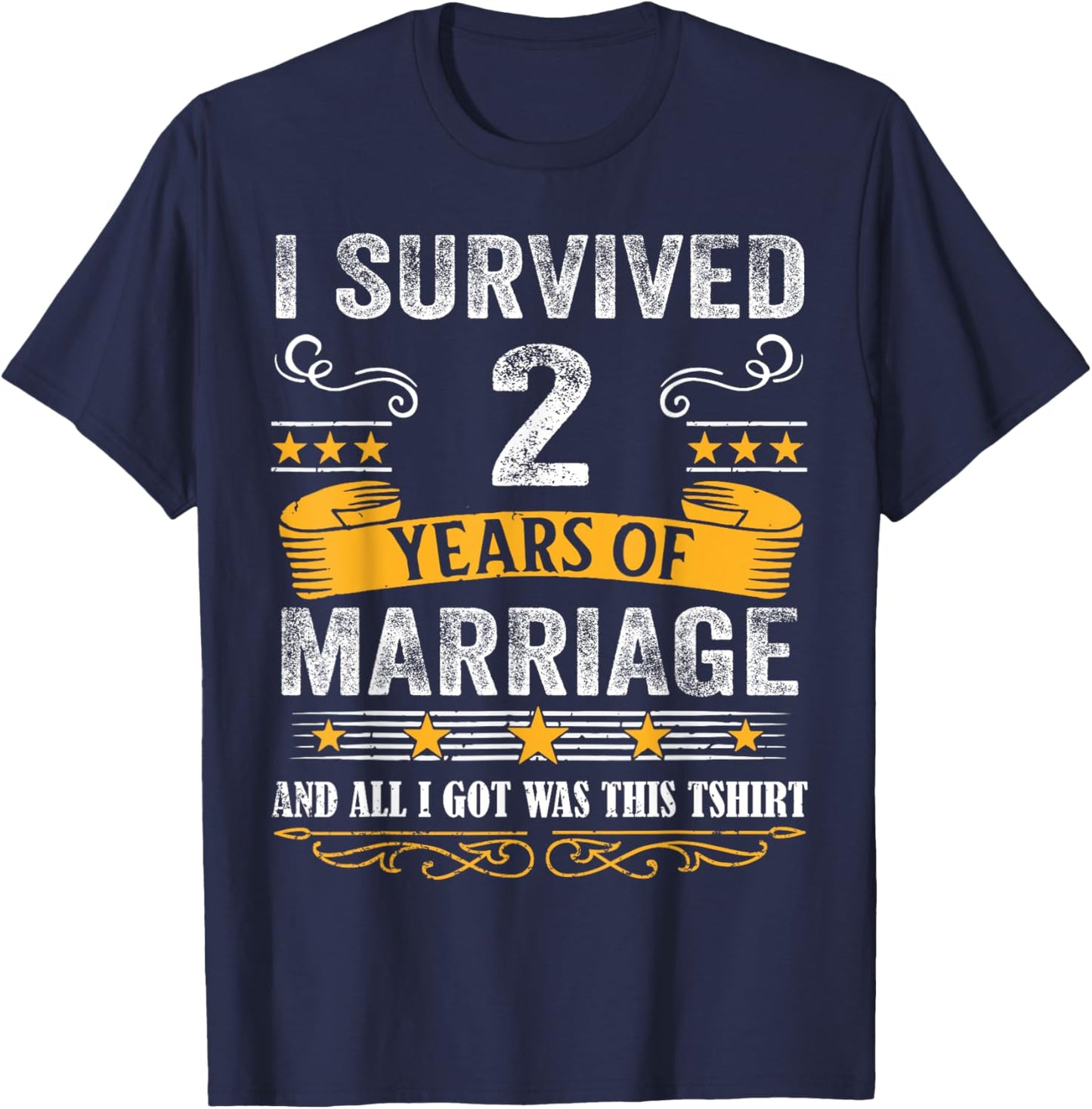2nd Wedding Anniversary shirt Couples Husband Wife 2 Years T-Shirt - T-Shirt | Navy