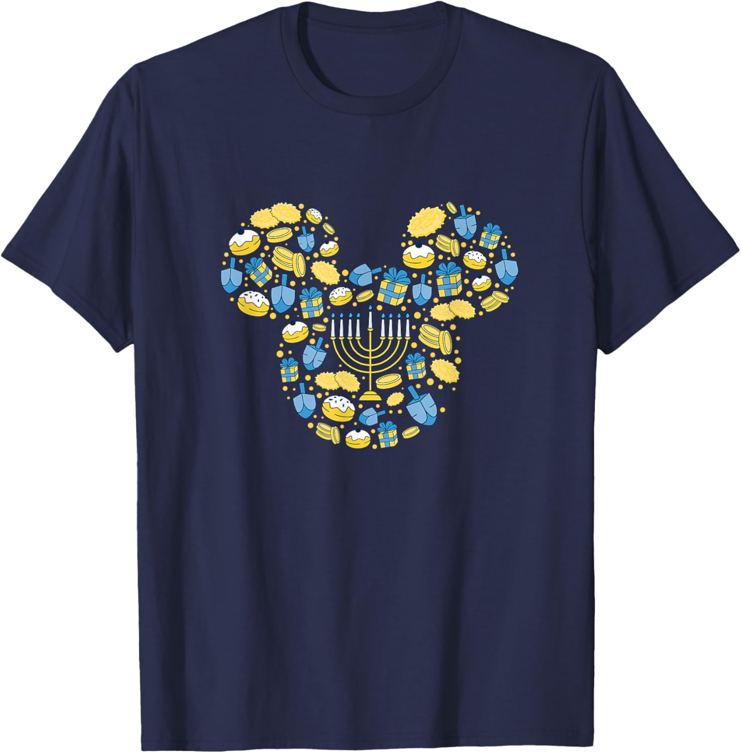 Disney Mickey Mouse Icon Hanukkah Hanukah Dreidel Menorah T-Shirt - T-Shirt | Navy