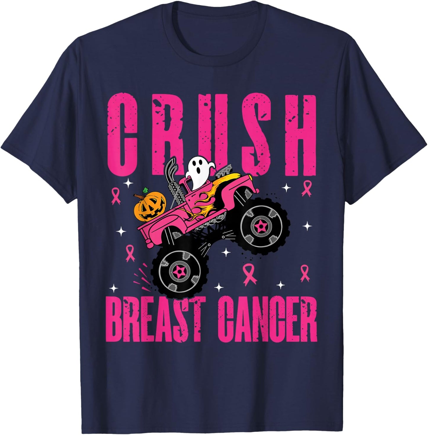Crush Breast Cancer Awareness Monster Truck Halloween kids T-Shirt - T-Shirt | Navy