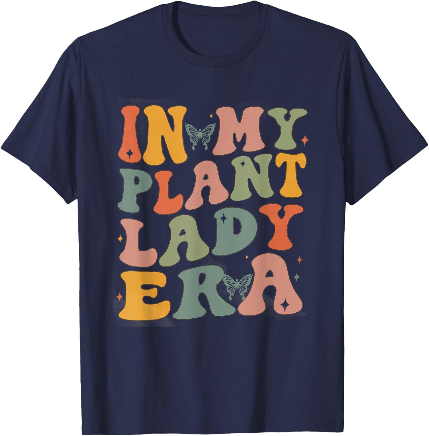 Retro Groovy in My Plant Lady Era Xmas Gardening Plant Mom T-Shirt - T-Shirt | Navy