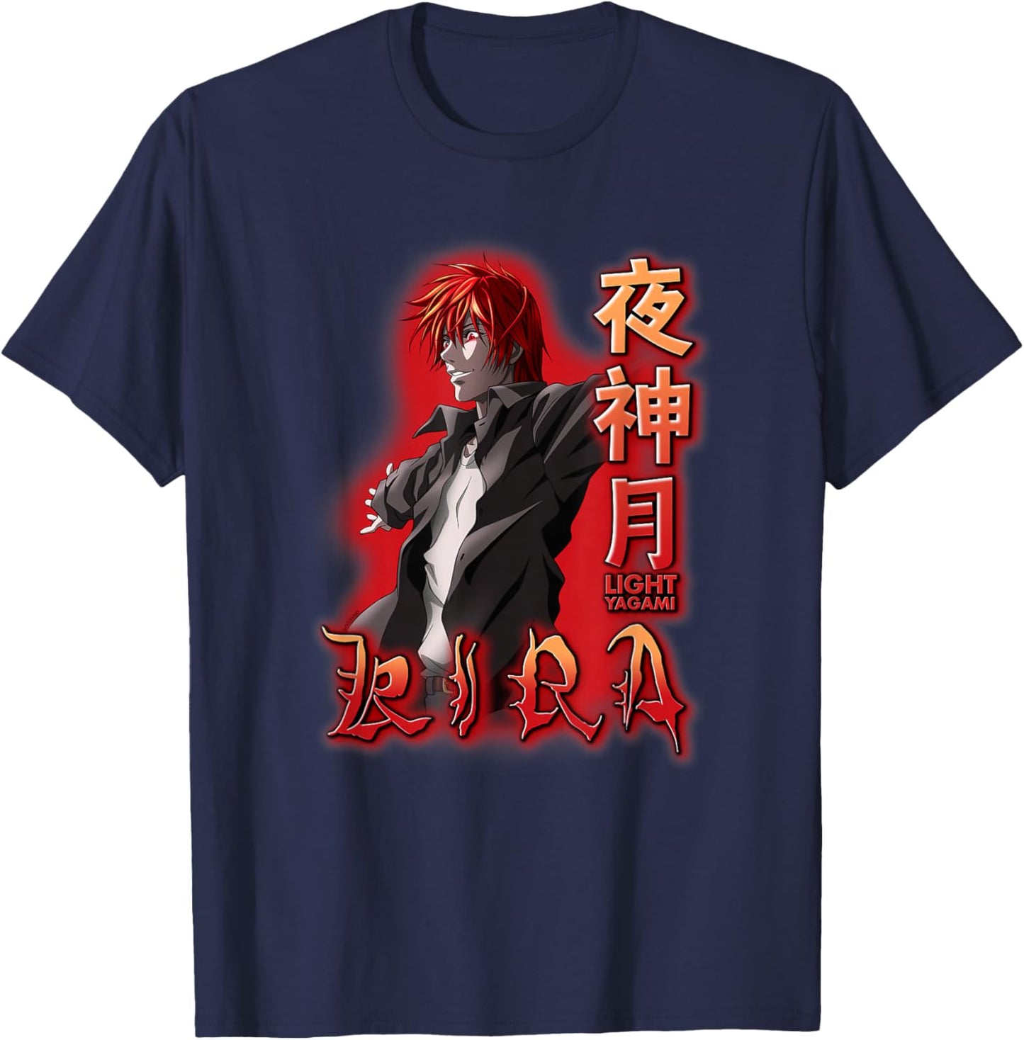 Death Note Light Yagami Kira Red Glow Anime T-Shirt - T-Shirt | Navy