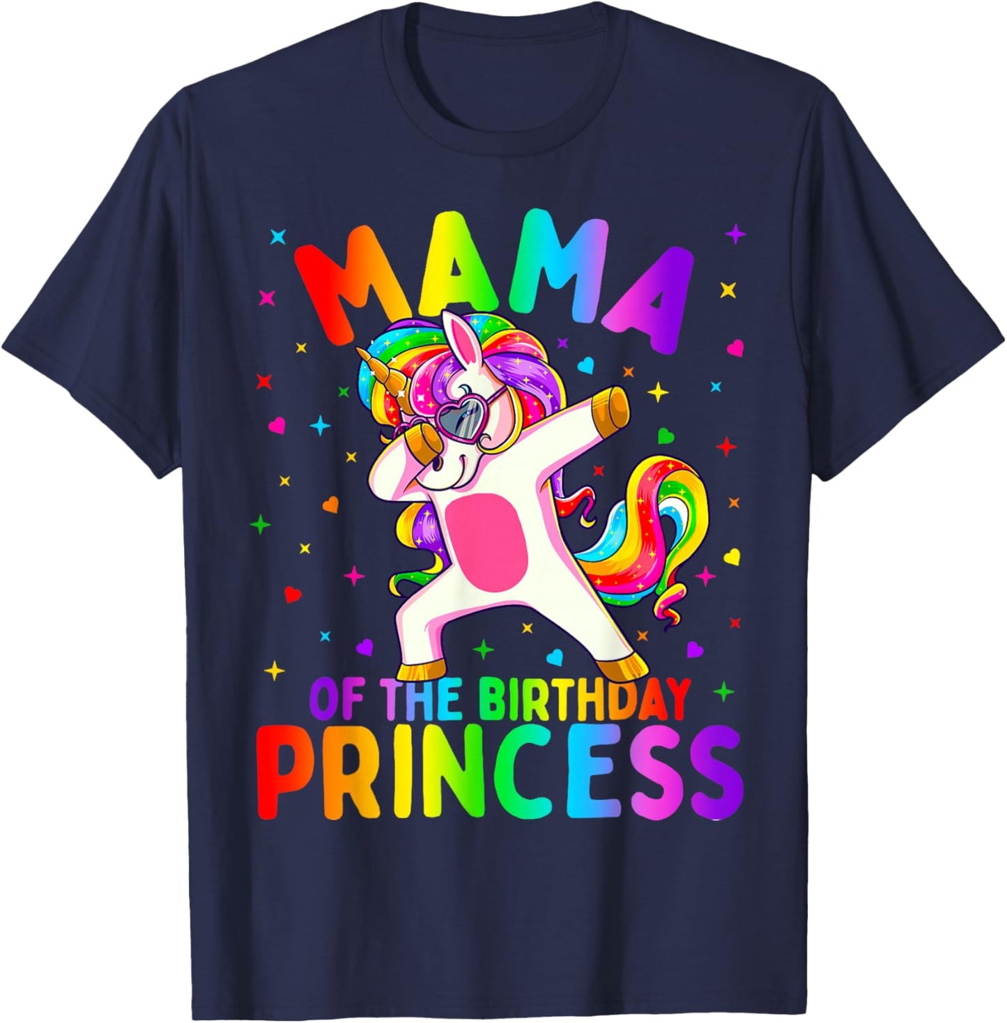 Mama of The Birthday Princess Girl Dabbing Unicorn Mom T-Shirt - T-Shirt | Navy