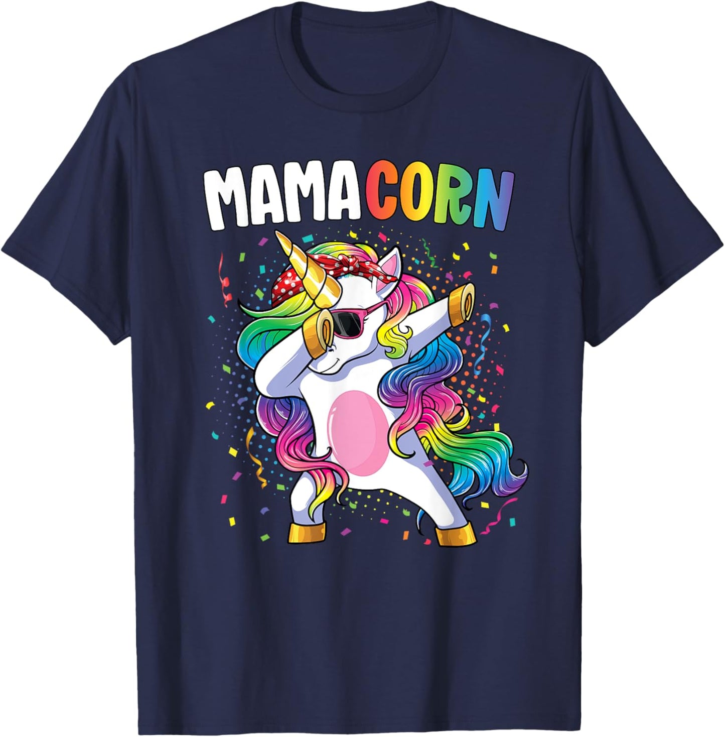 Mamacorn Women Unicorn Birthday Party Dabbing Unicorn Mom T-Shirt - T-Shirt | Navy