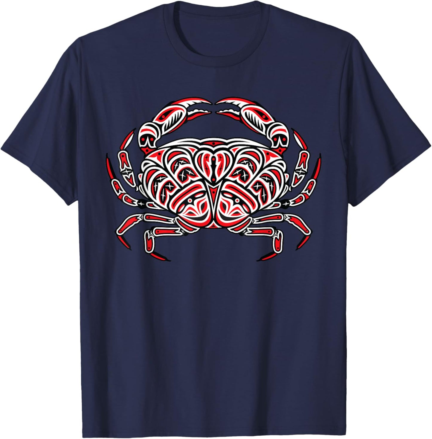 Dungeness Crab Fisherman Northwest Art Native American T-Shirt - T-Shirt | Navy