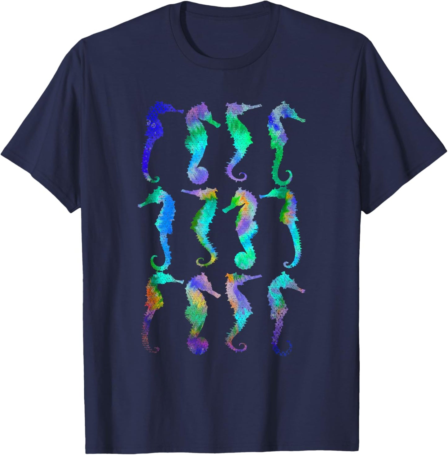 Tie Dye Sea Fish Aquarium Underwater Ocean Animal Seahorse T-Shirt - T-Shirt | Navy