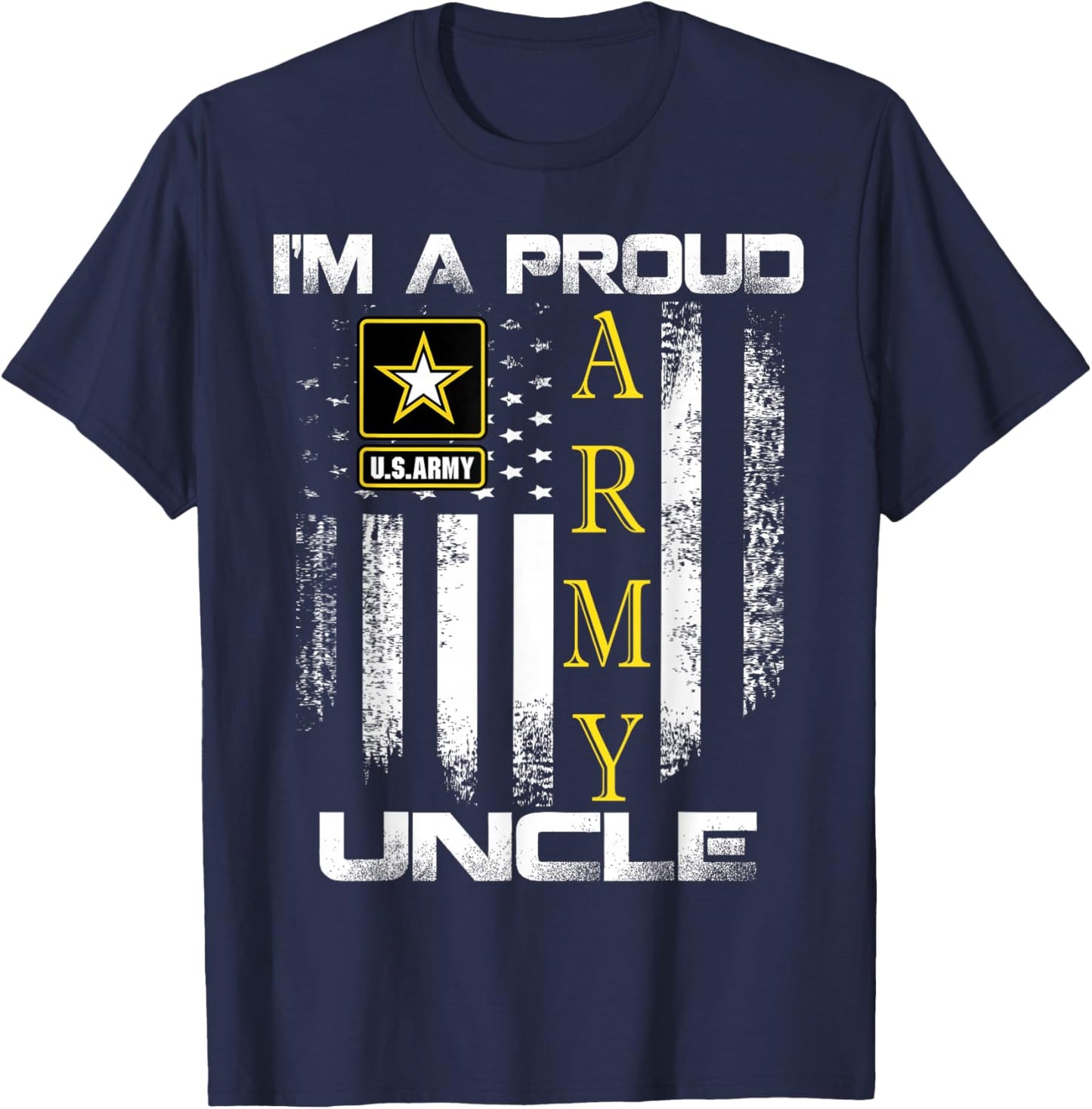 Vintage I'm A Proud Army Uncle With American Flag Gift T-Shirt - T-Shirt | Navy