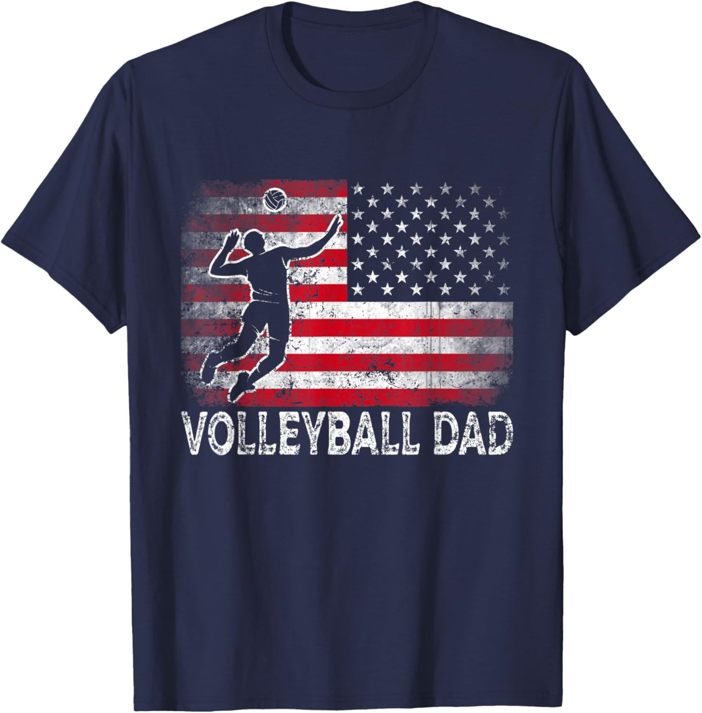 Volleyball Dad Vintage American Flag Retro Father's Day T-Shirt - T-Shirt | Navy