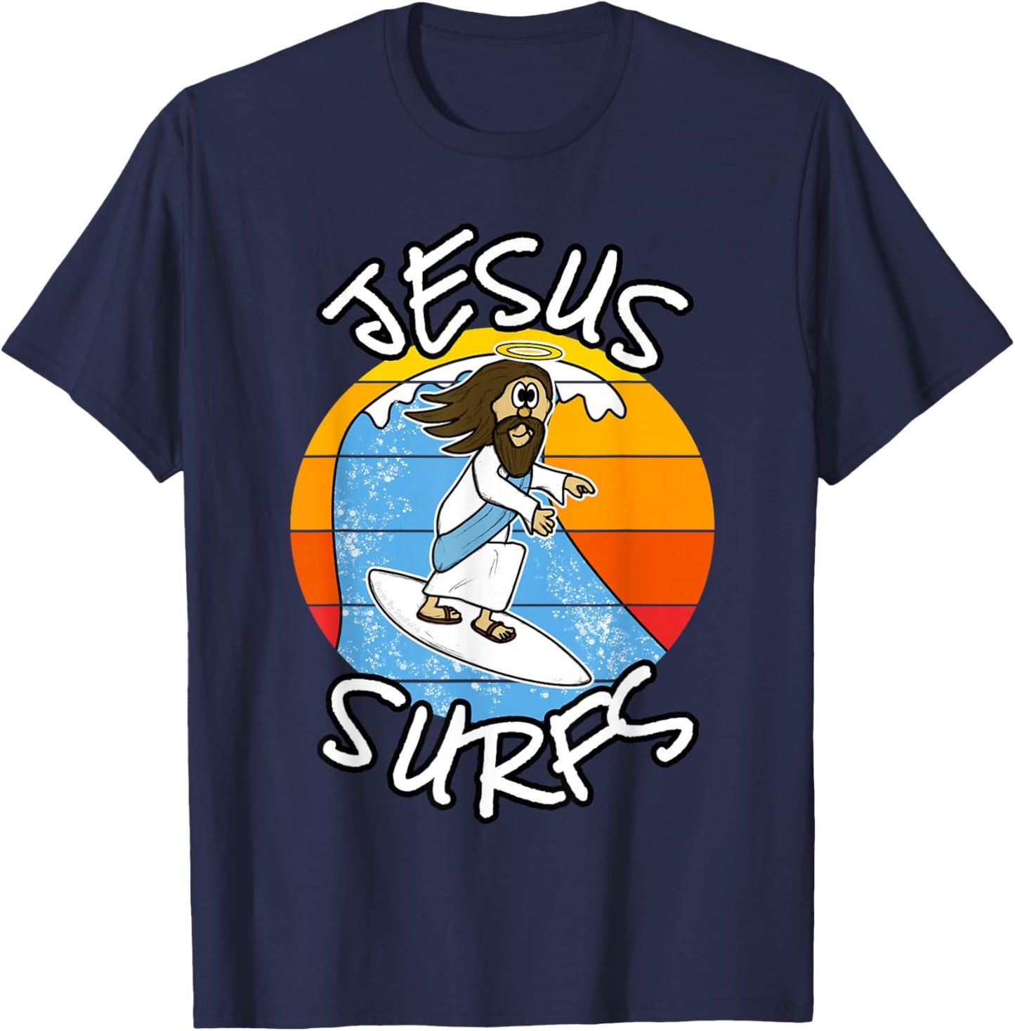 Jesus Surfs, Christian Surfer, Funny Church T-Shirt - T-Shirt | Navy