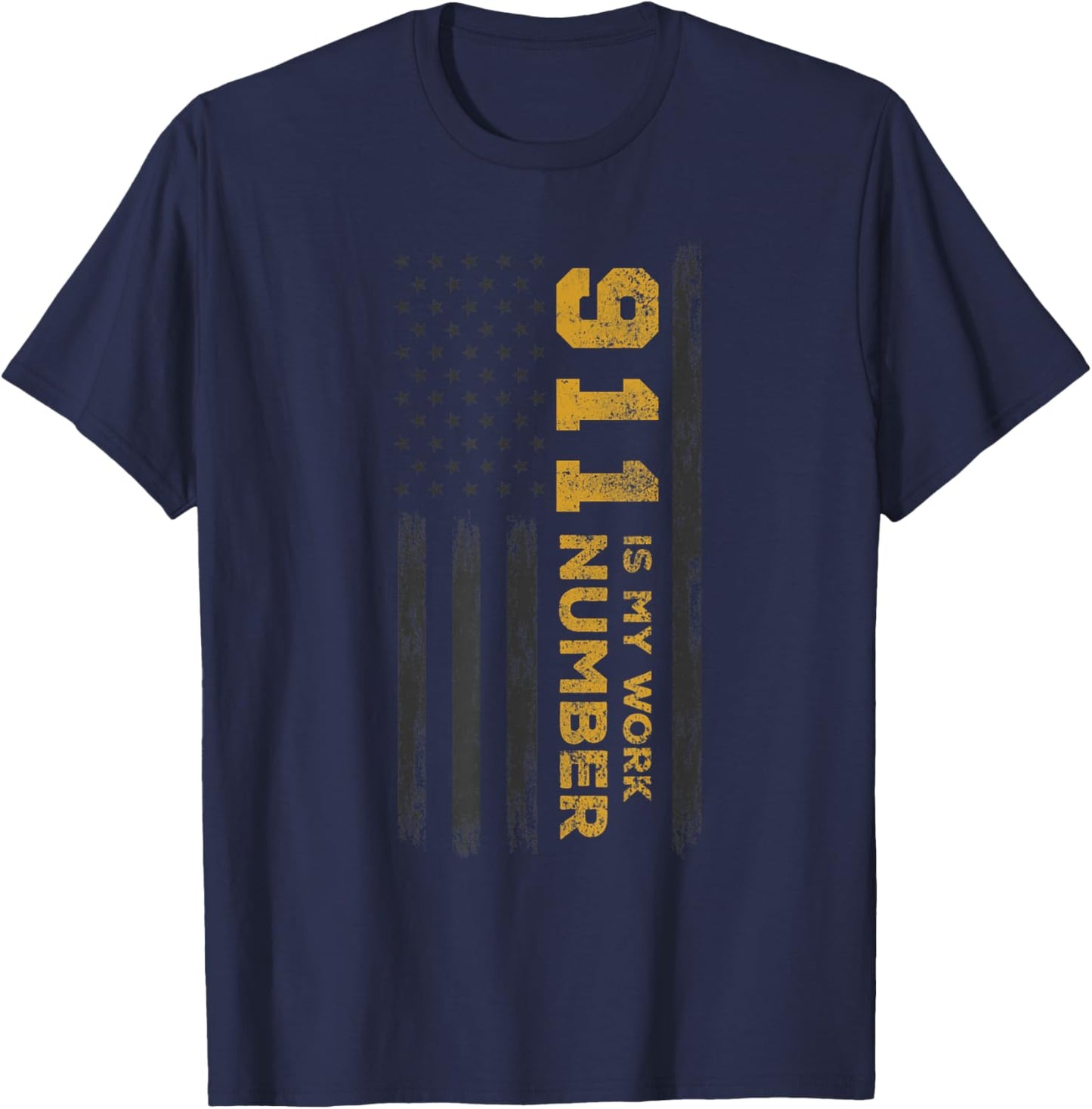 EMS I Police or Thin Yellow Line for 911 is my Work Number T-Shirt - T-Shirt | Navy