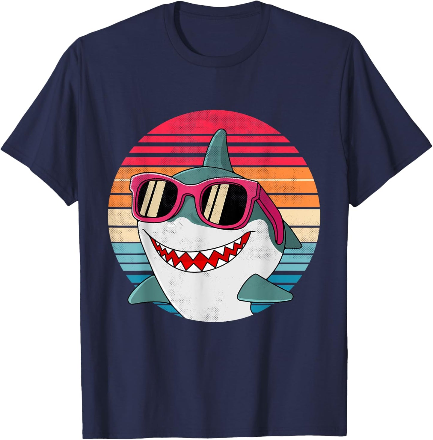 Retro Shark Art Women Men Sunglasses 70s 80s 90s Funny Shark T-Shirt - T-Shirt | Navy