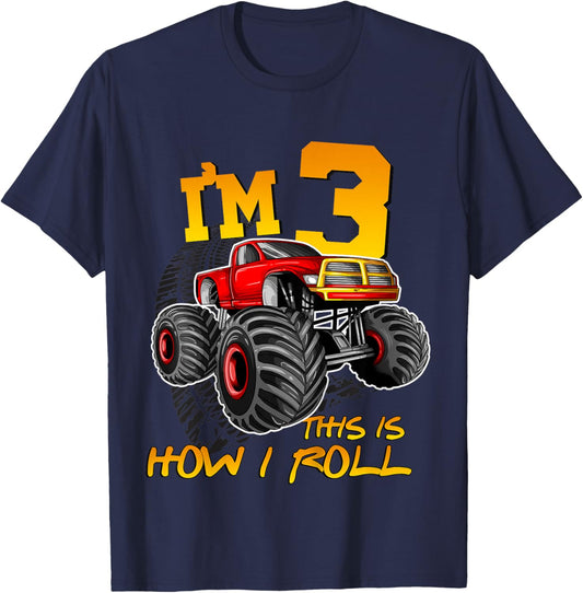 3rd Birthday Monster Truck Apparel Boys Toddler Kids Third 3 T-Shirt - T-Shirt | Navy