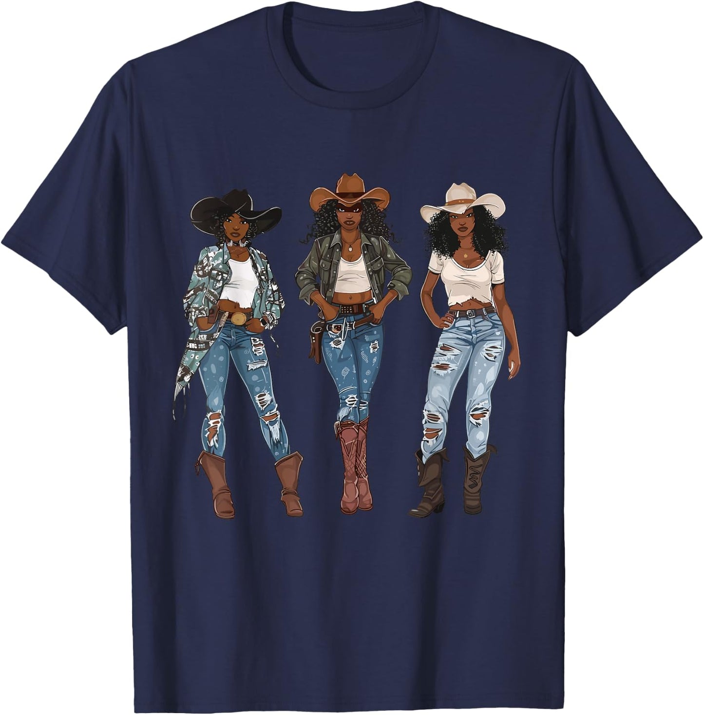 Black African American Cowgirl Western Country Texas Rodeo T-Shirt - T-Shirt | Navy