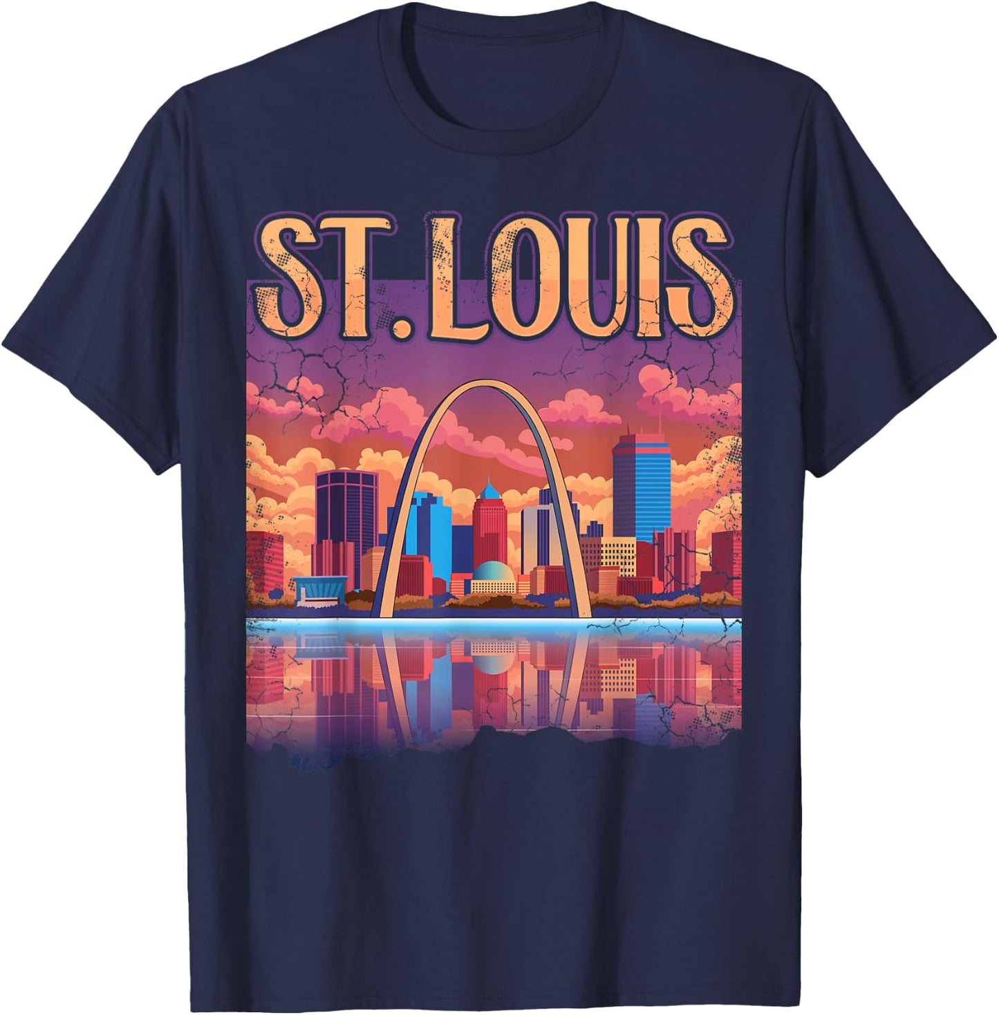 St Louis Gateway Arch Missouri Cityscape Skyline T-Shirt - T-Shirt | Navy